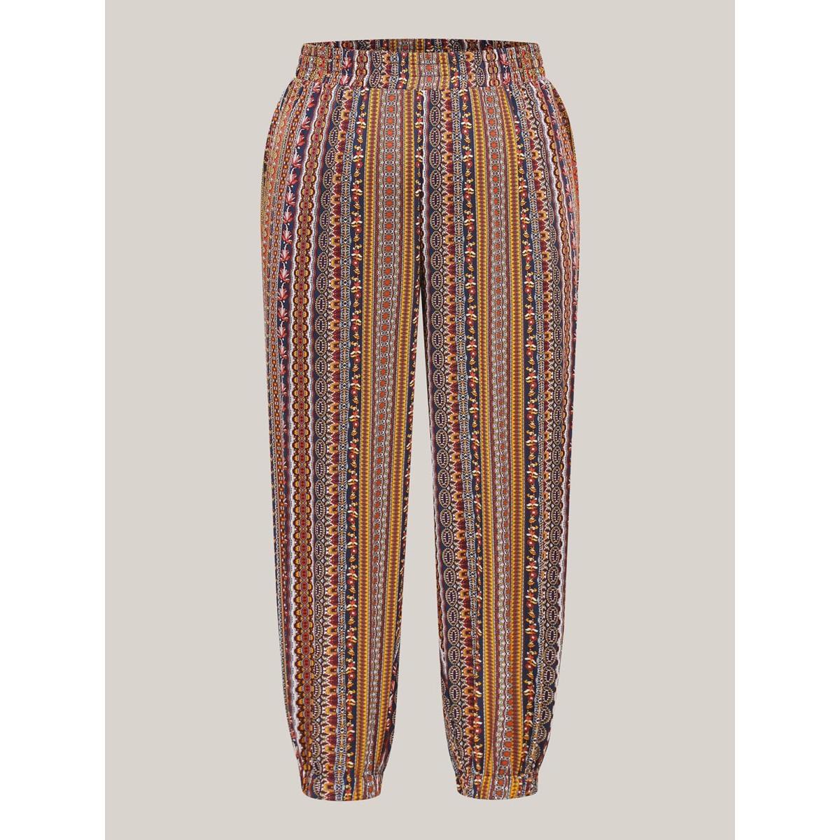 Plus Size Boho Striped Split Jogger Pants Women Multicolor Leisure Bodycon Mid Rise Casual Pants BloomChic 18-20/2X Product Image