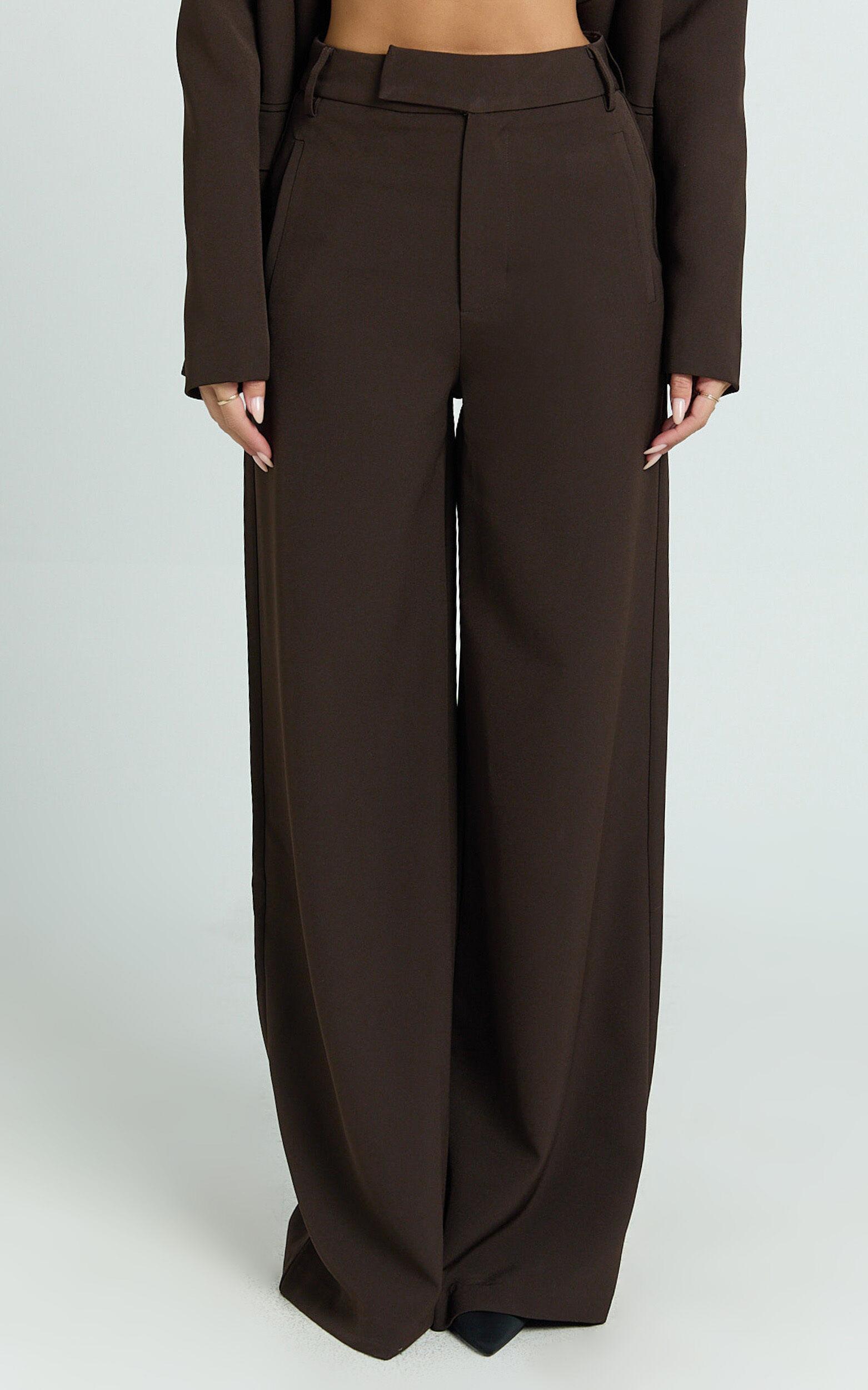 Selena Pants - High Waisted Wide Leg Tailored Pants in Dark Chocolate Product Image