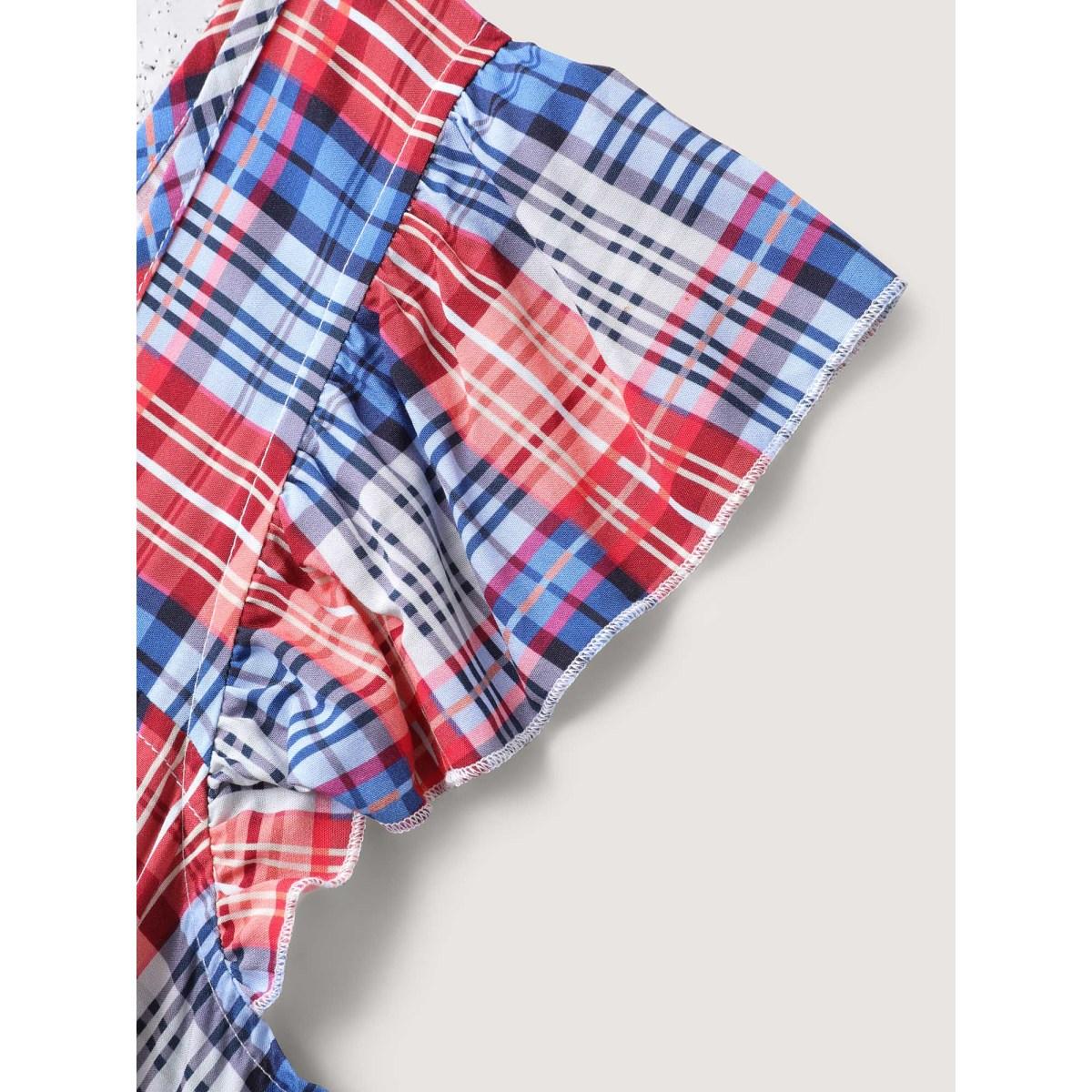 Plus Size Plaid Print Flutter Sleeve Pockets Midi Dress Multicolor Women Heart neckline Cap Sleeve Curvy BloomChic 10/M Product Image