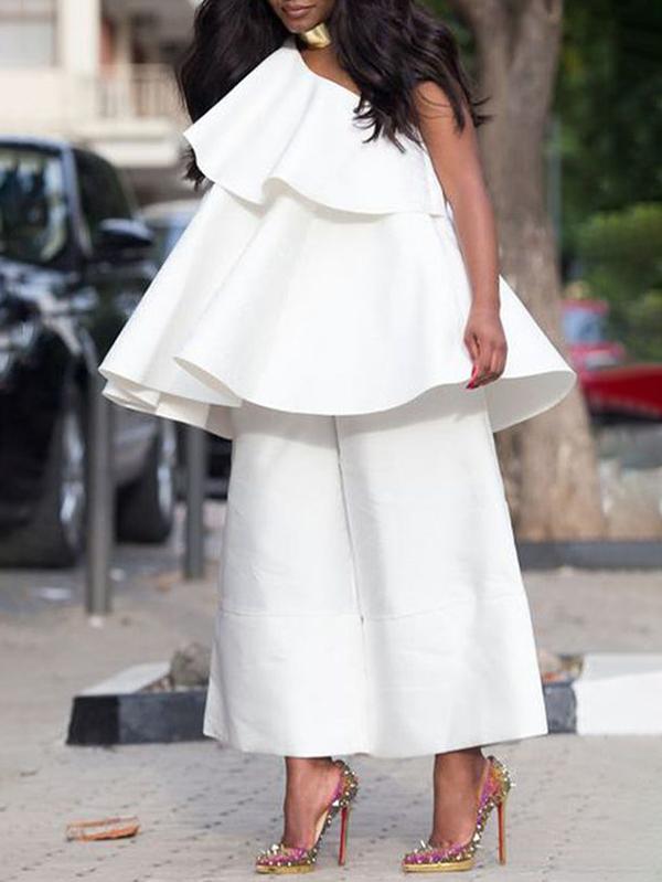 High Waisted Loose Pockets Solid Color Pants Trousers Product Image