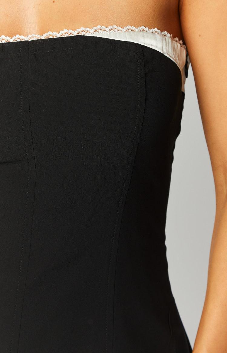 Alina Black Strapless Chiffon Mini Dress Product Image