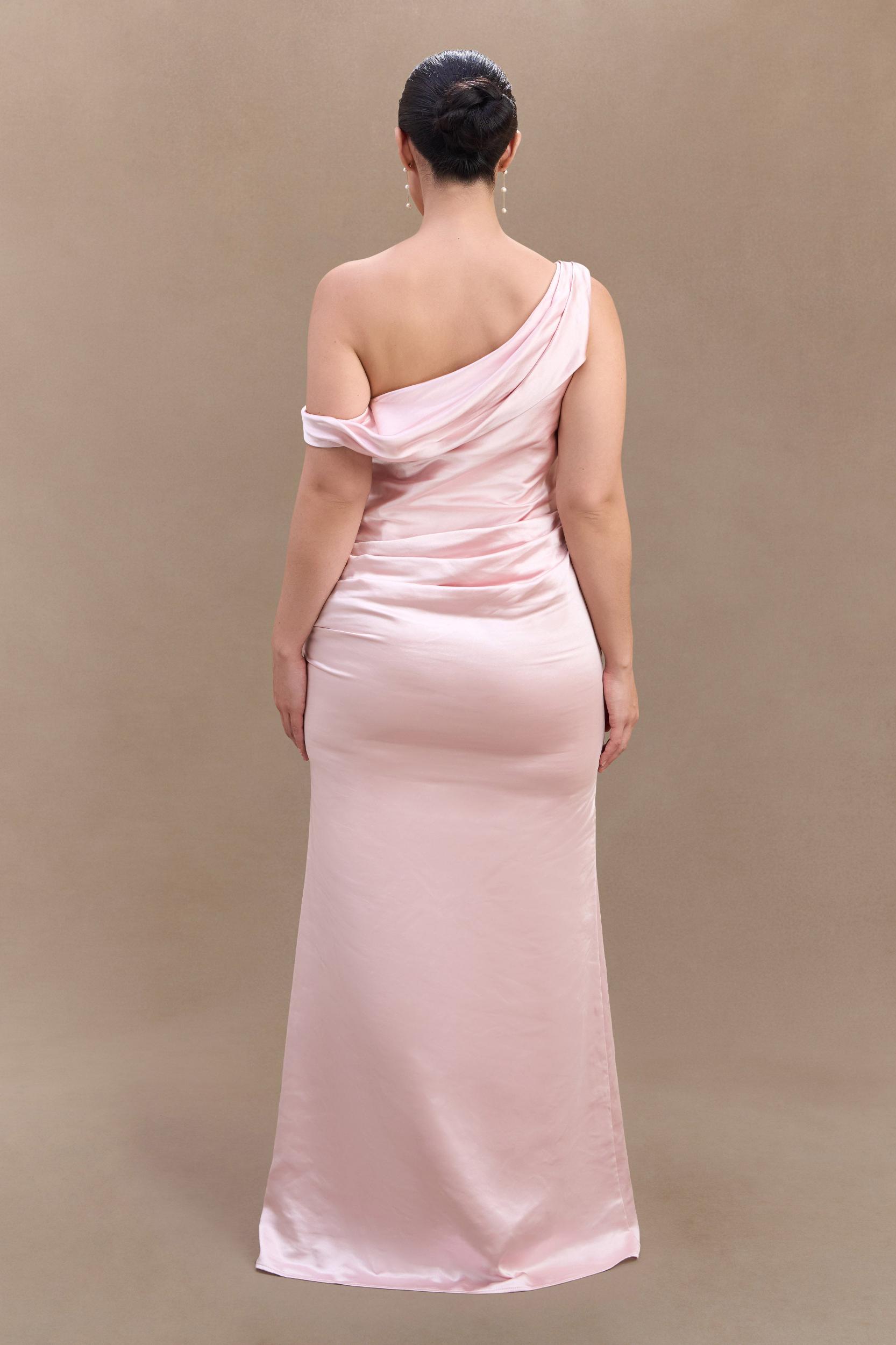 Dalia Off Shoulder Satin Maxi Dress - Soft Pink Product Image