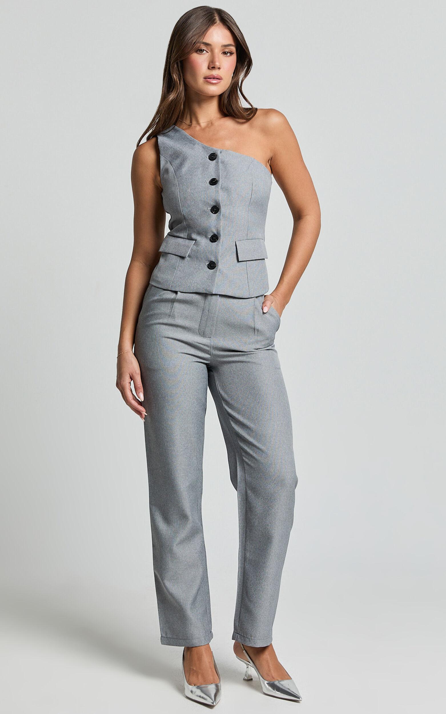 Kourtney Pants - Mid Waist Pleated Trousers in Grey Product Image