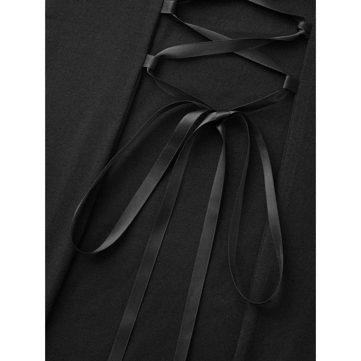 Plus Size Dark Spell Veiled Lace Midi Dress Black Women Cocktail Wraparound straps Round Neck Extra Long Sleeve Curvy BloomChic 22-24/3X Product Image