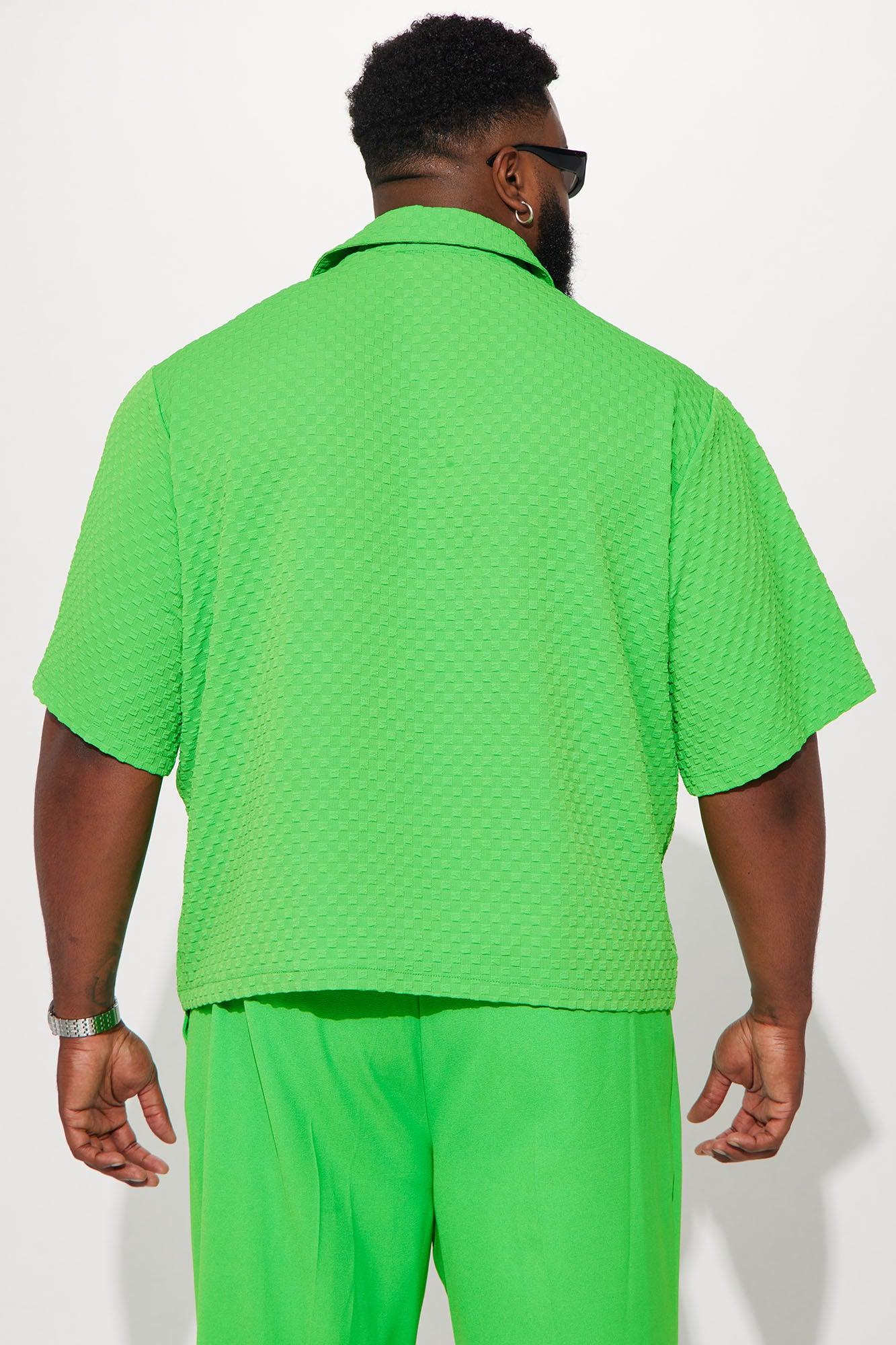 Luxor Textured Cropped Button Up Shirt - Green Product Image
