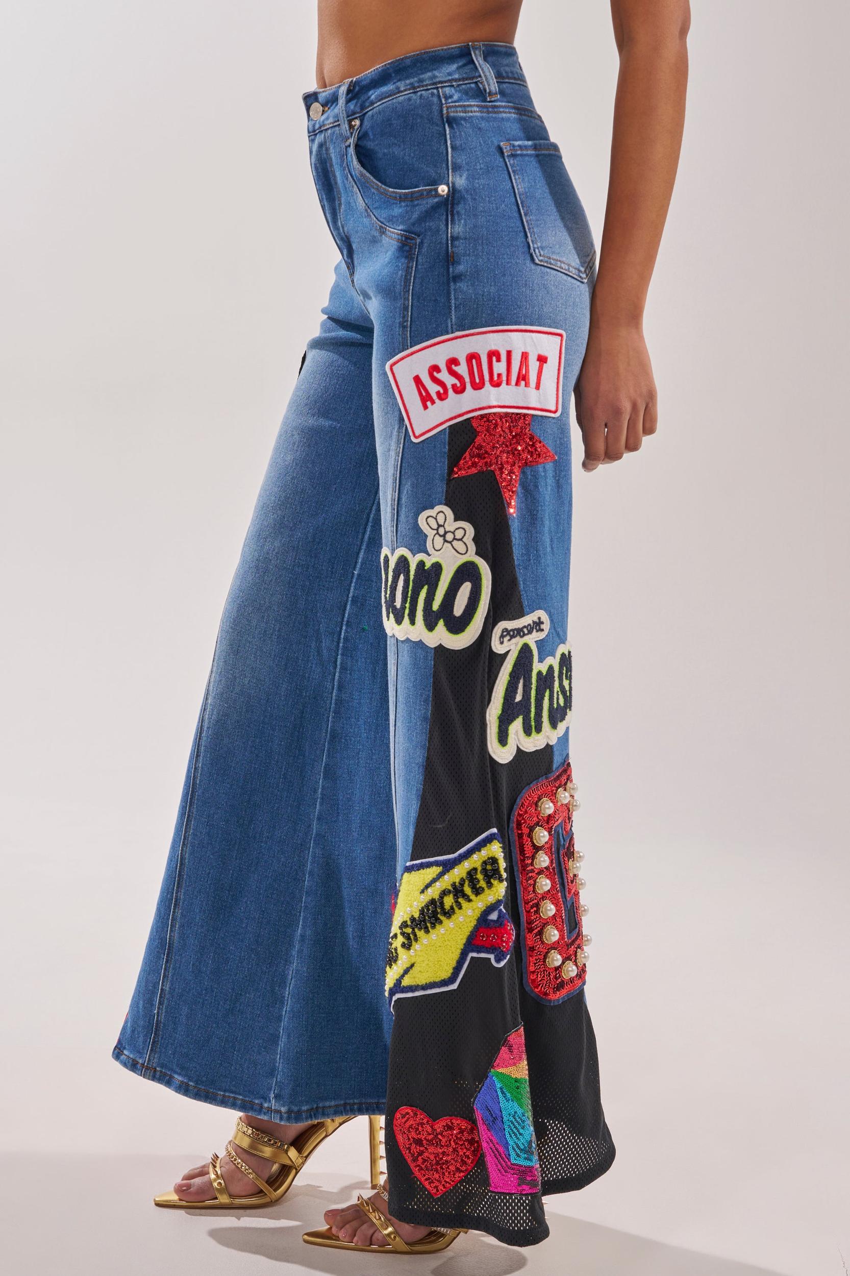 NOT SORRY PATCHWORK DENIM JEANS Product Image