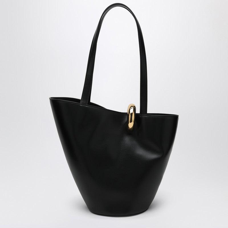 JACQUEMUS The Medium Bambola Asymmetric Leather Bucket Bag In Black 990 Product Image