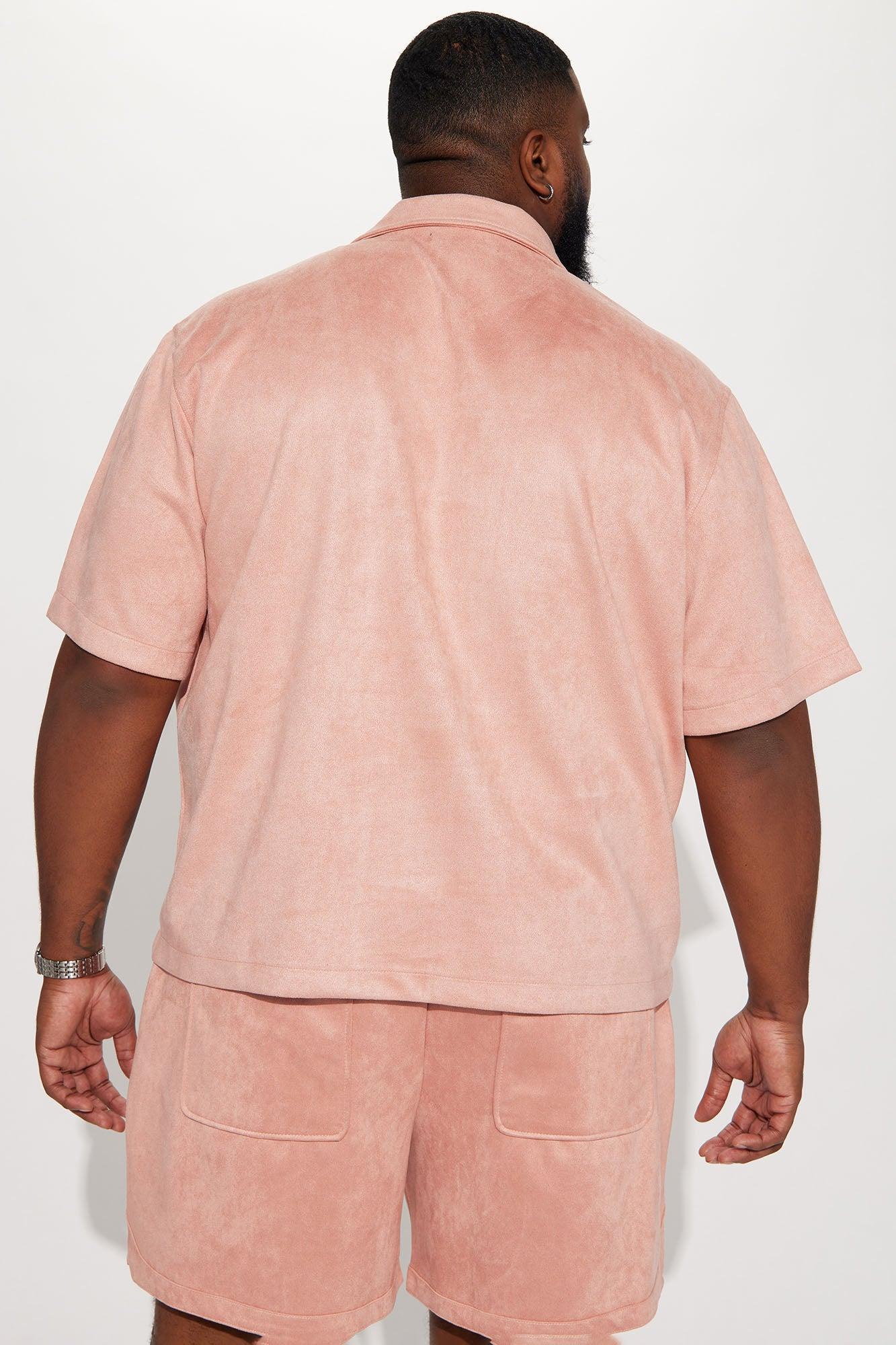 Roma Faux Suede Short Sleeve Button Up - Mauve Product Image
