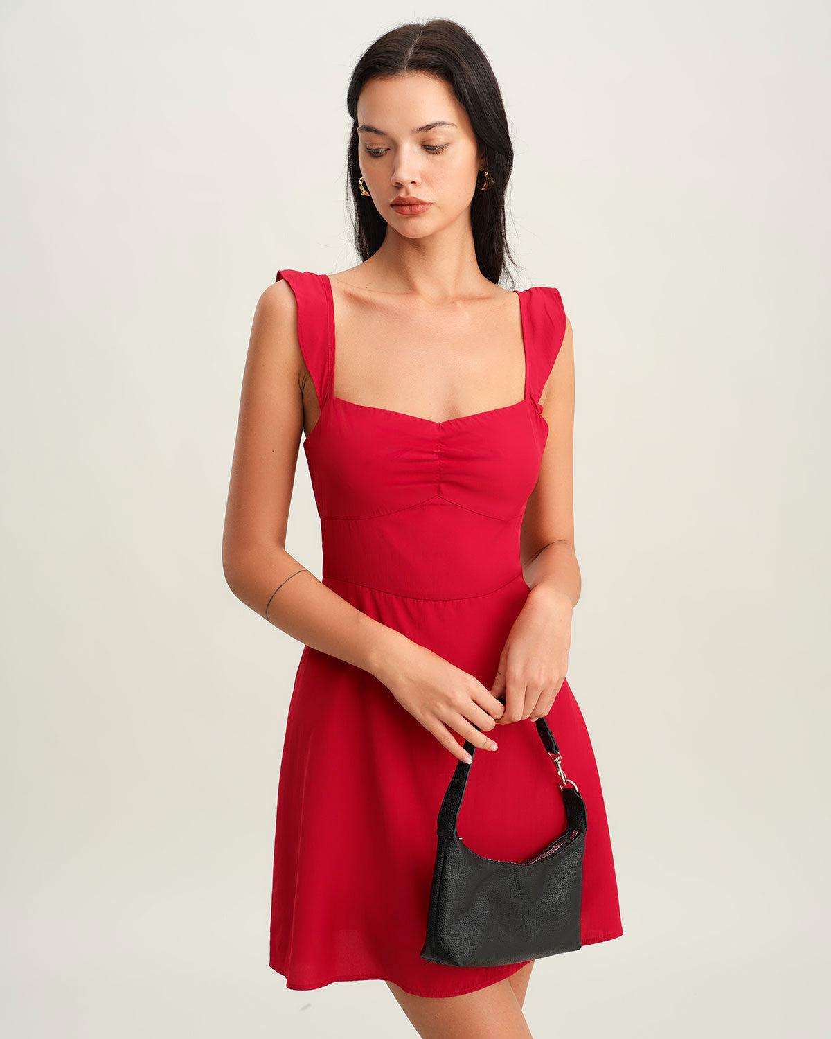 Red Sweetheart Neck Slip Mini Dress Product Image
