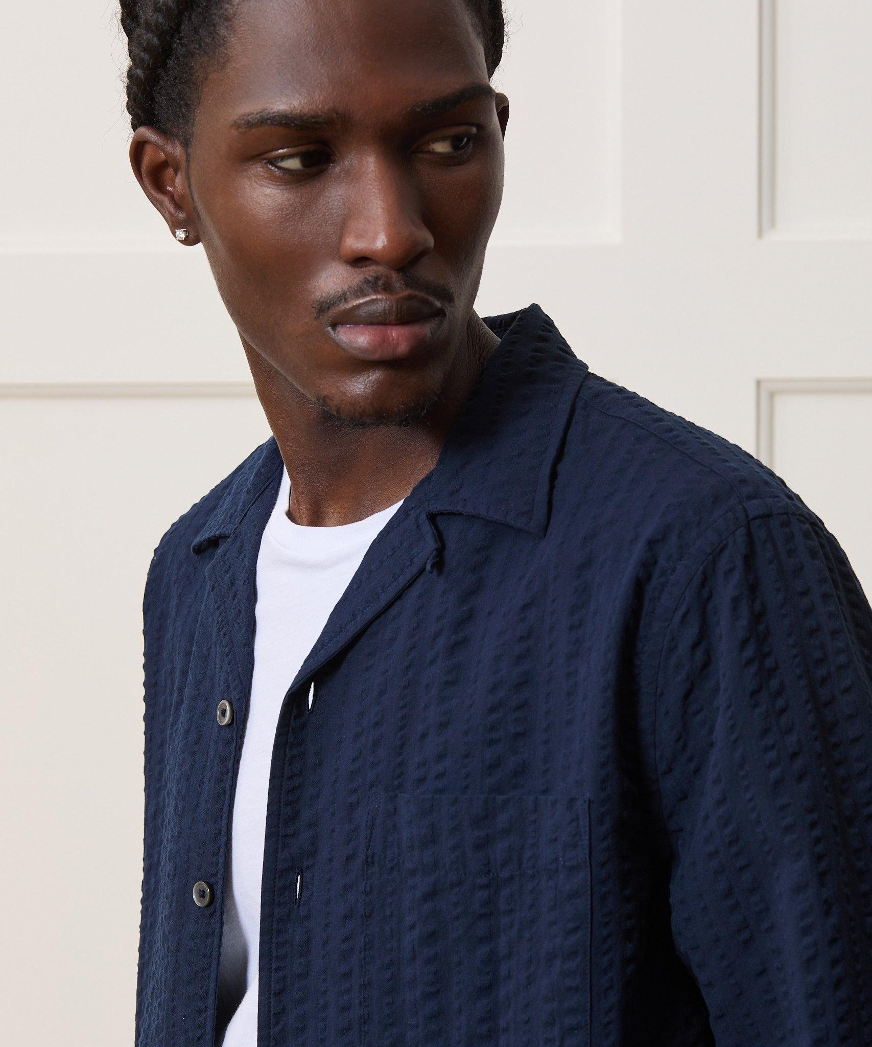 Cropped Seersucker Camp Collar Shirt Product Image