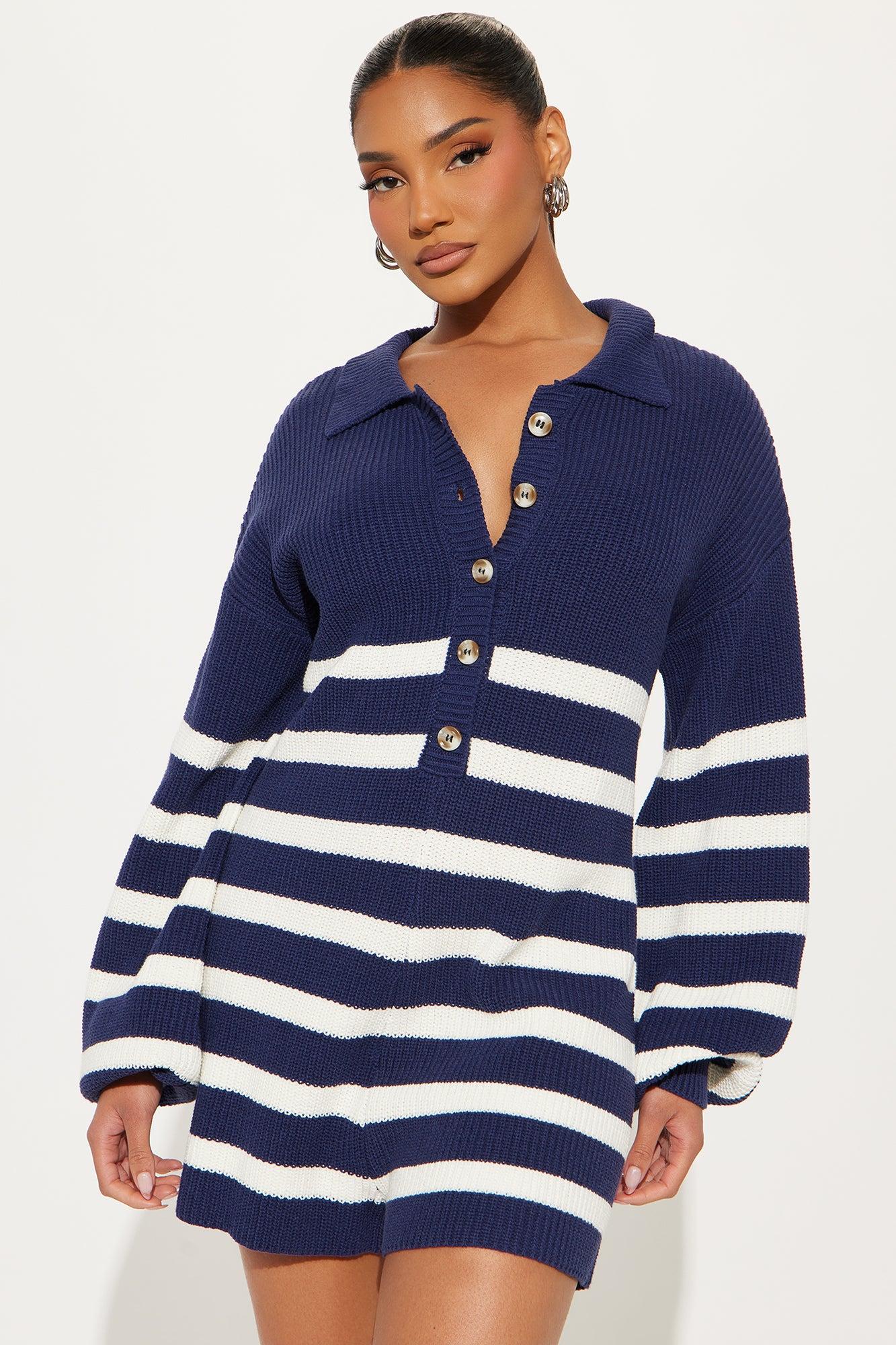 Chilly Days Sweater Romper - Navy/combo Product Image