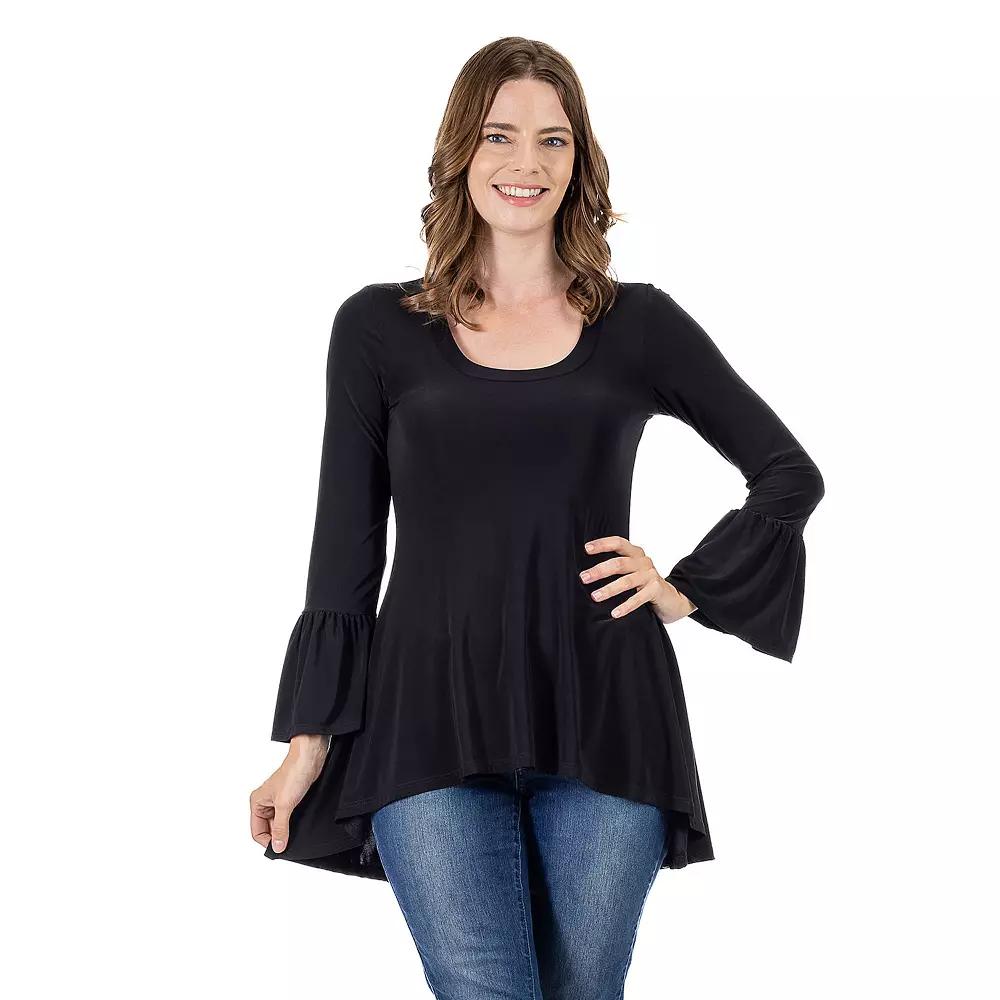 Women's 24Seven Comfort Apparel Long Bell Sleeve High-Low Tunic Top, Size: Small, Black Product Image