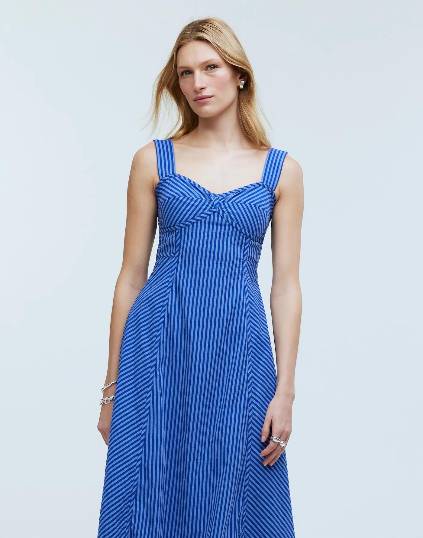 Sweetheart Sleeveless Midi Dress in Stripe Product Image