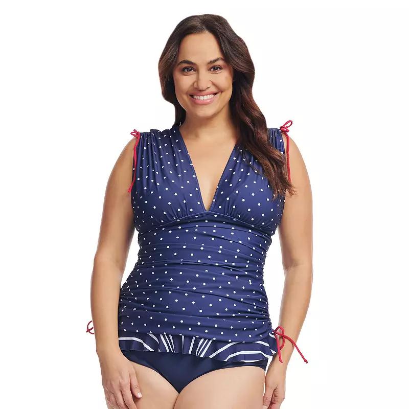 Plus Size Mazu Polka Dot Convertible Length Tankini Swim Top, Women's, Size: 18 W, Blue Dot Product Image
