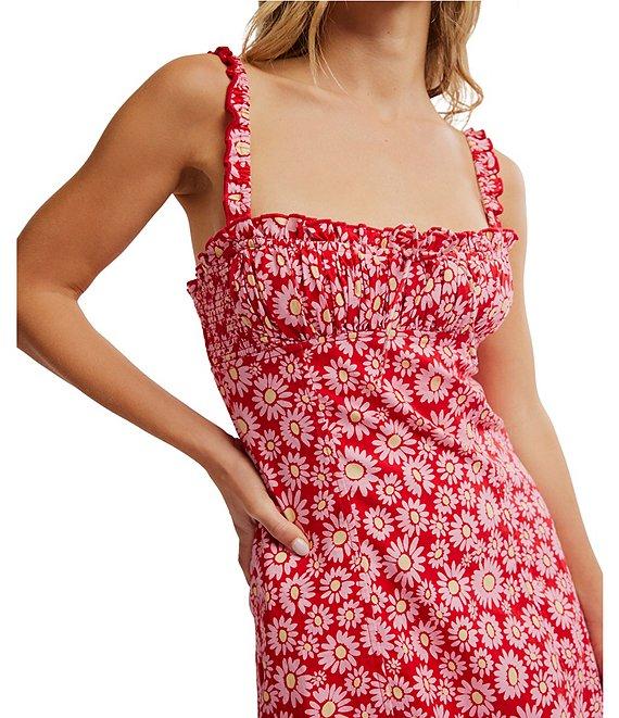 Free People Lucinda Daisy Print Square Neck Sleeveless Tie-Back Sheath Dress Product Image