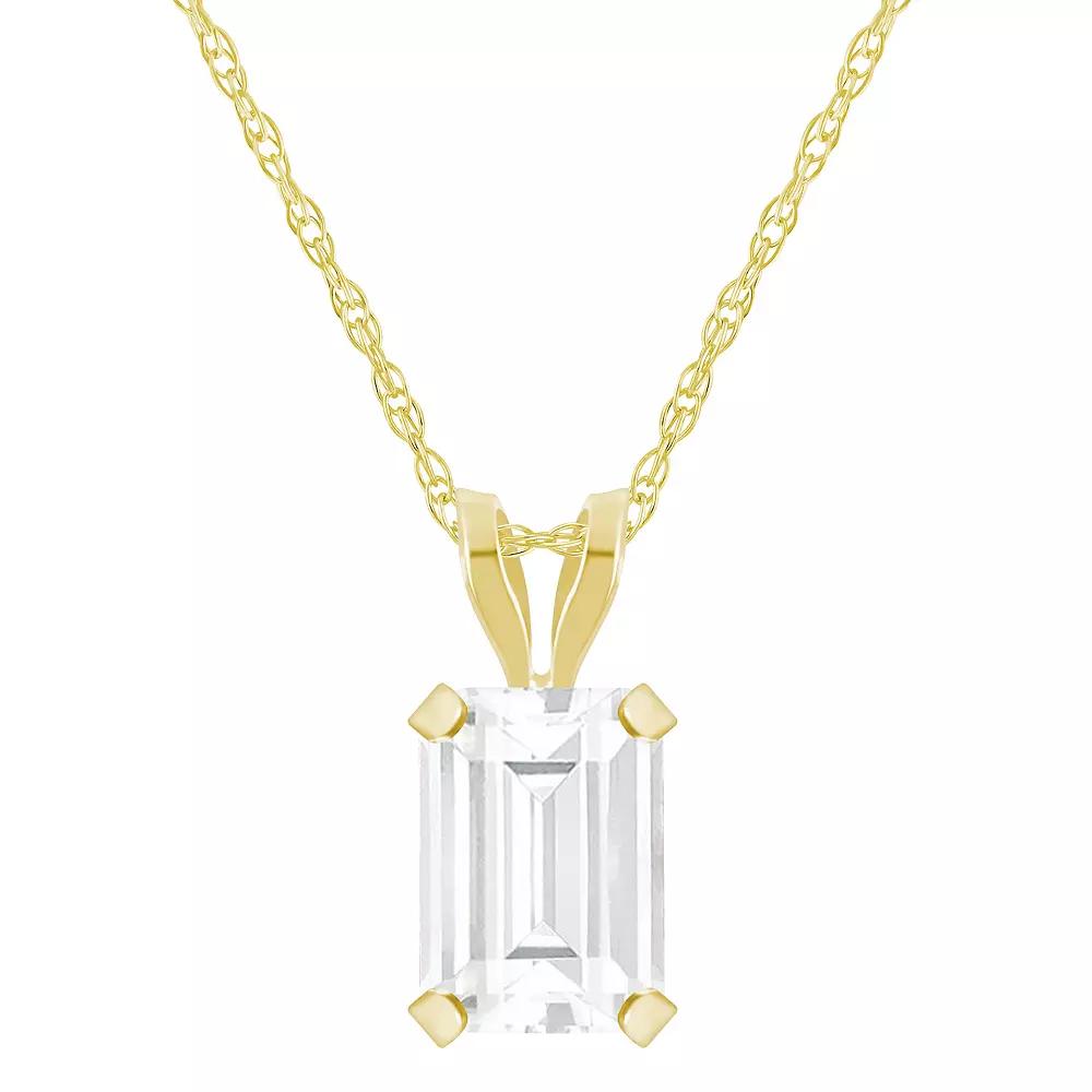 Celebration Gems 10k Gold Emerald-Cut White Topaz Pendant Necklace, Women's, Size: 18" Product Image
