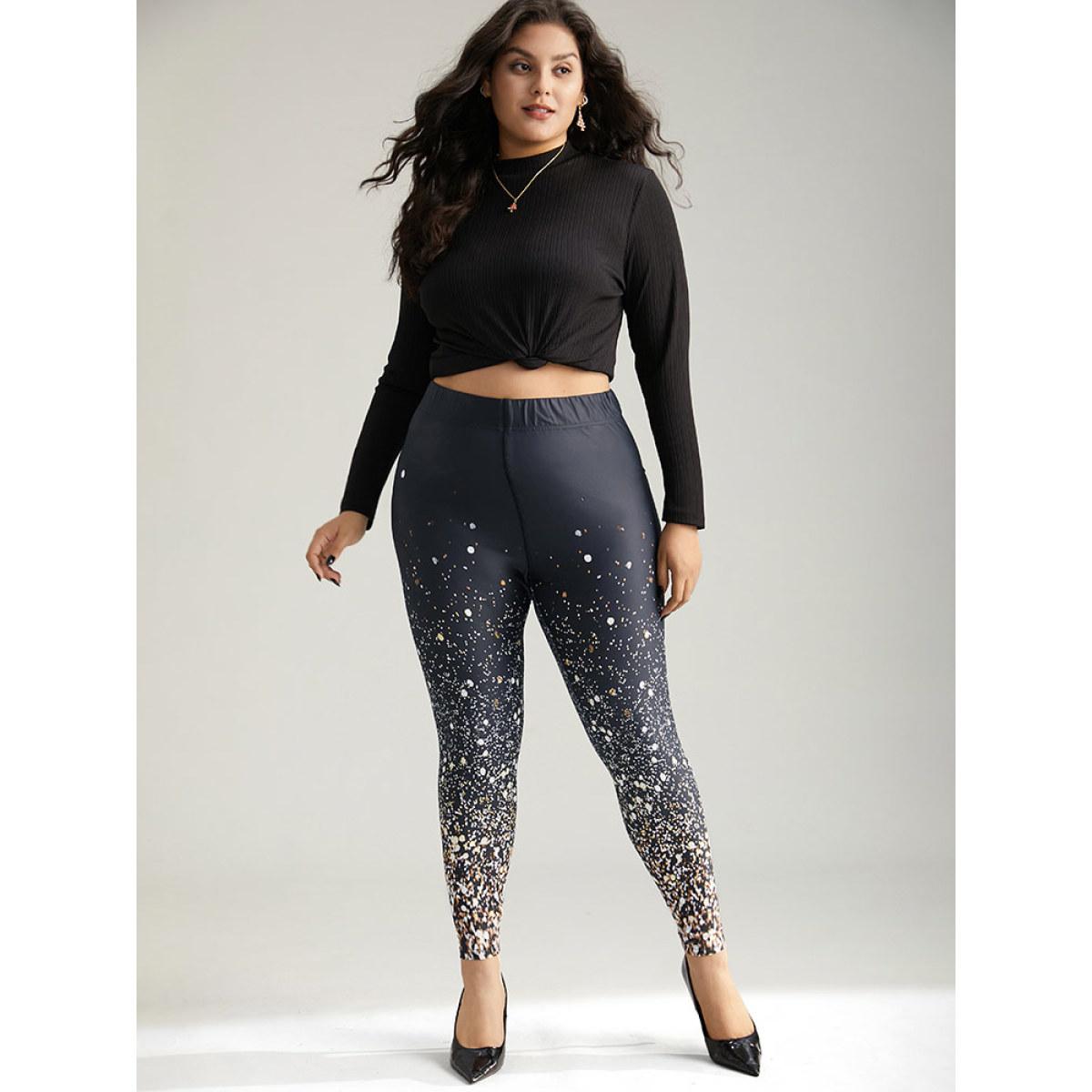 Plus Size Christmas Ombre Snowflake Elastic Waist Skinny Leggings Women Black Glamour High stretch Bodycon High Rise Festival-Christmas Leggings BloomChic 26/4X Product Image