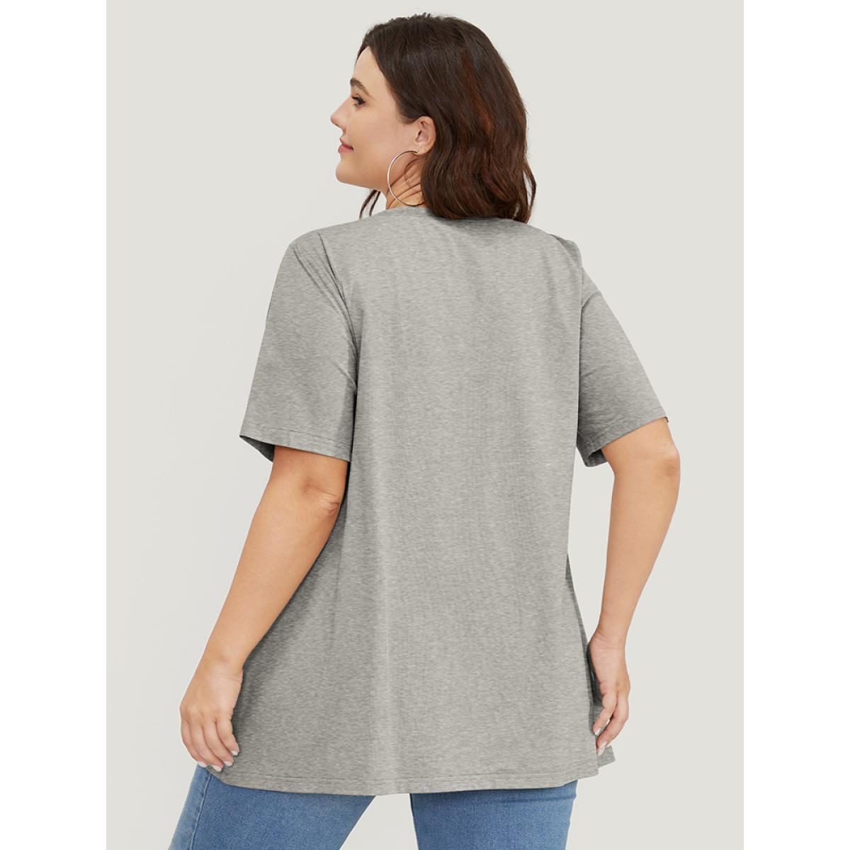 Plus Size UltraCool Solid V Neck T-shirt Gray Women Basics Plain V-neck Dailywear T-shirts BloomChic 10/M Product Image