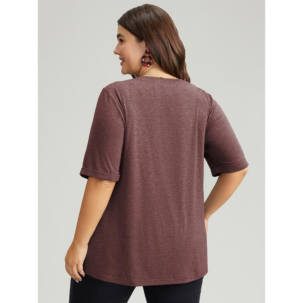 Plus Size Christmas Gingham Patchwork V Neck T-shirt Raspberry Women Leisure Printed Christmas Casual T-shirts BloomChic 30/6X Product Image