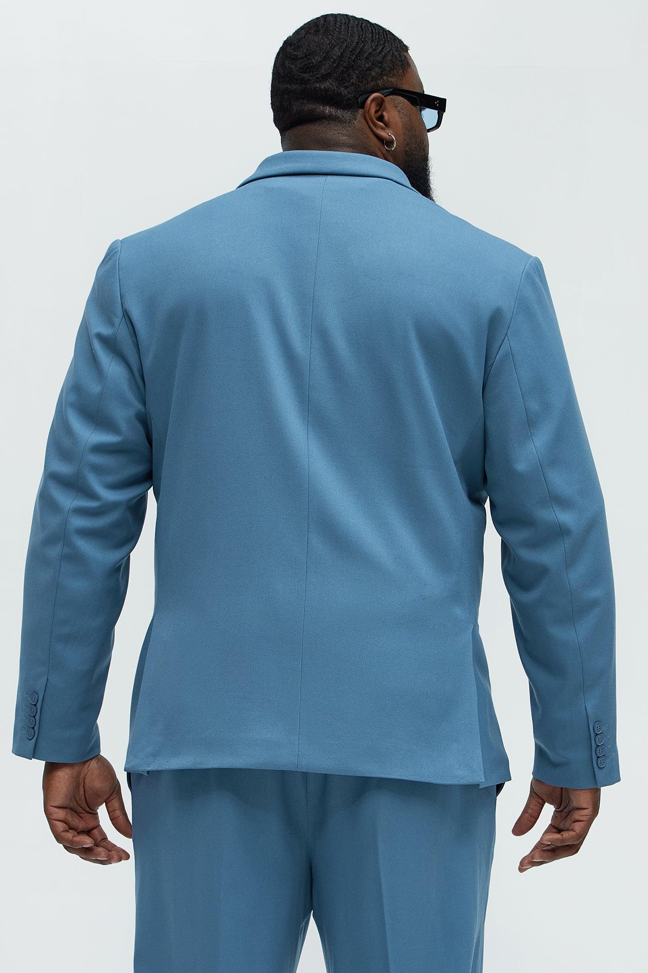 High Peak Lapel Suit Blazer - Slate Blue Product Image