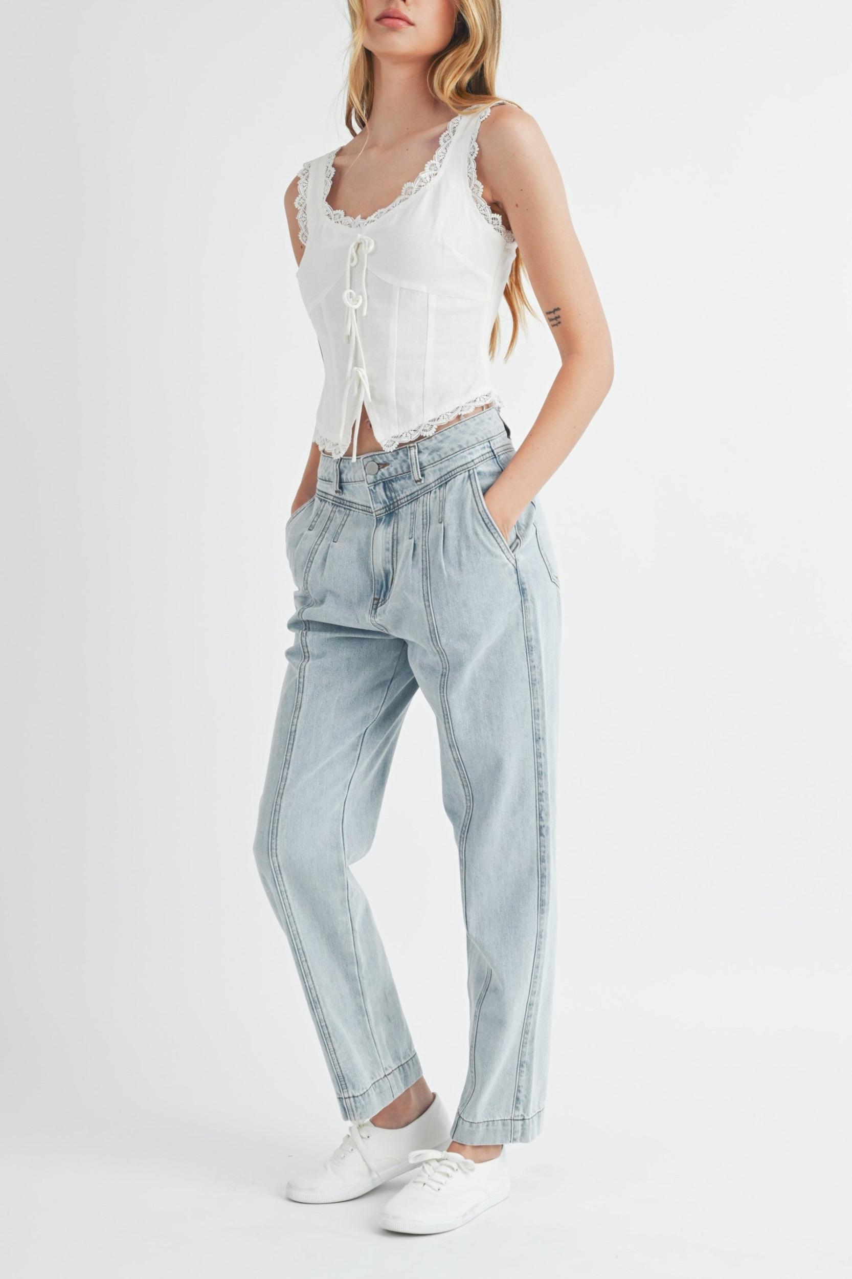 Pleated Detail Denim Jeans Product Image