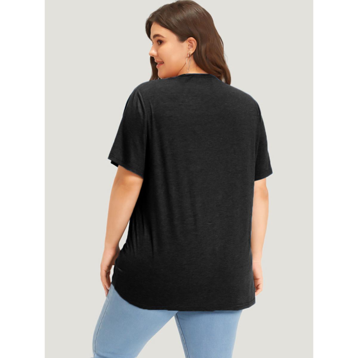 Plus Size Letter Print Crew Neck T-shirt Black Women Casual Plain Letter Dailywear T-shirts BloomChic 14-16/1X Product Image
