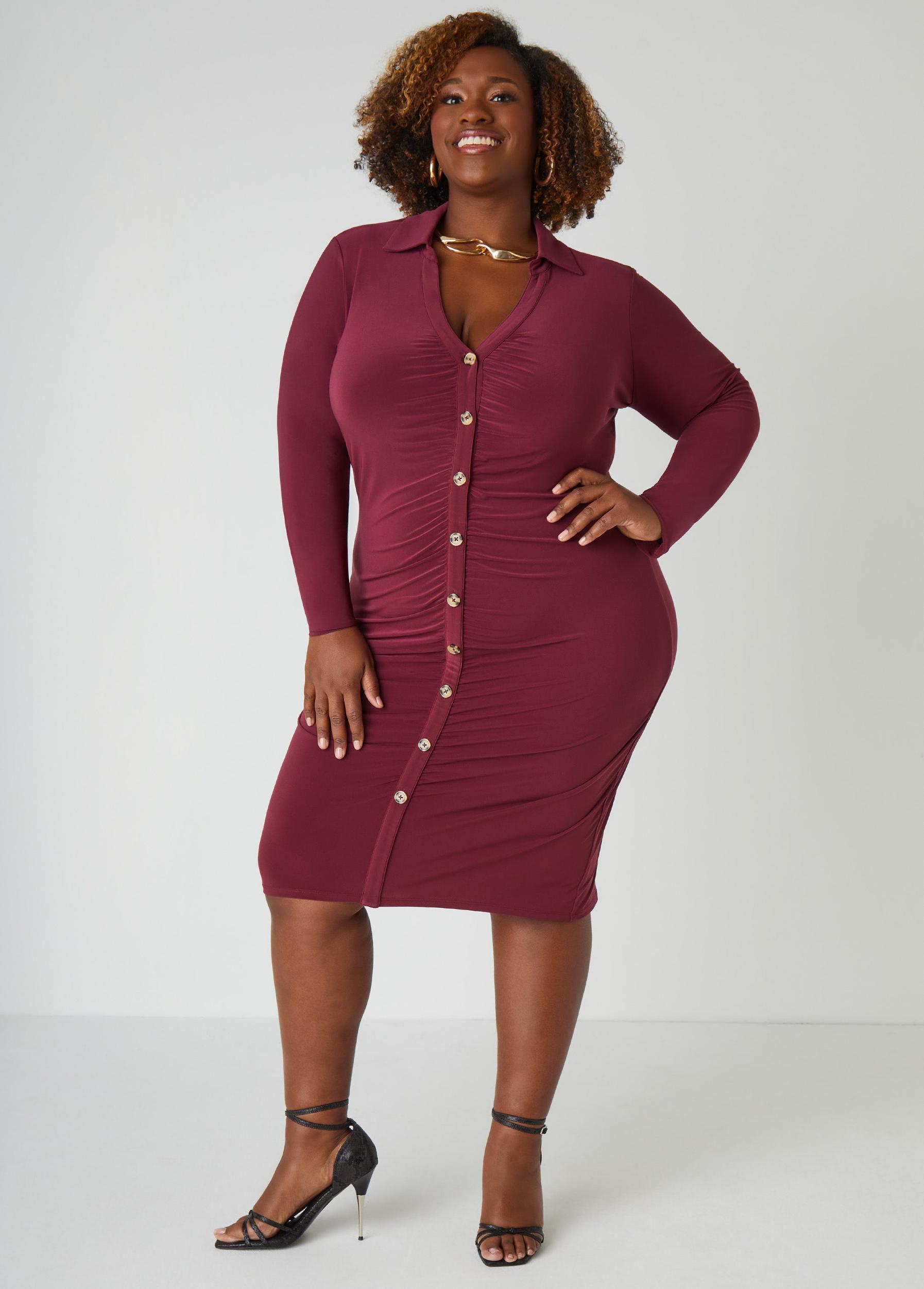 Ruched Knit Shirtdress Product Image