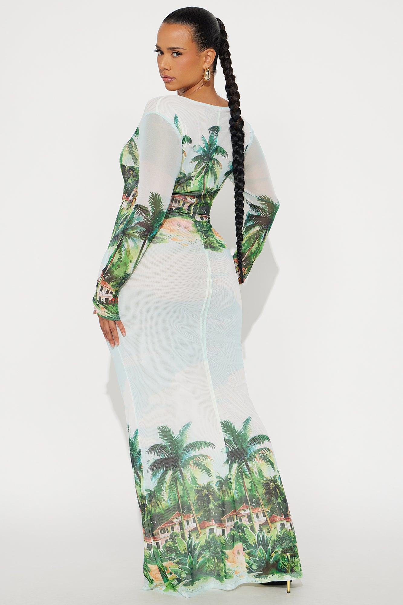 Paradiso Mesh Maxi Dress - Green/combo Female Product Image