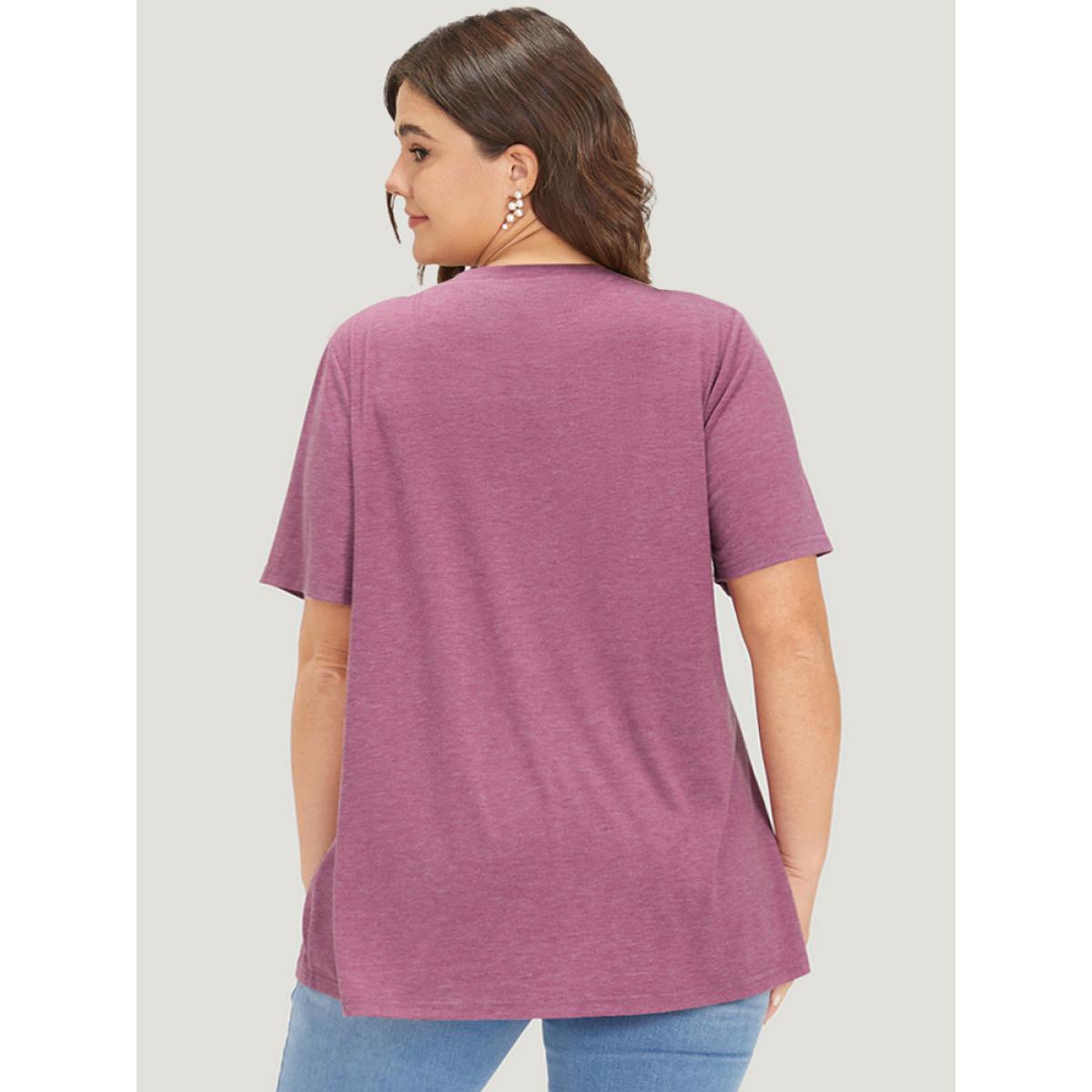 Plus Size Letter Print Heather Round Neck T-shirt Mauve Women Casual Printed Letter Dailywear T-shirts BloomChic 26/4X Product Image