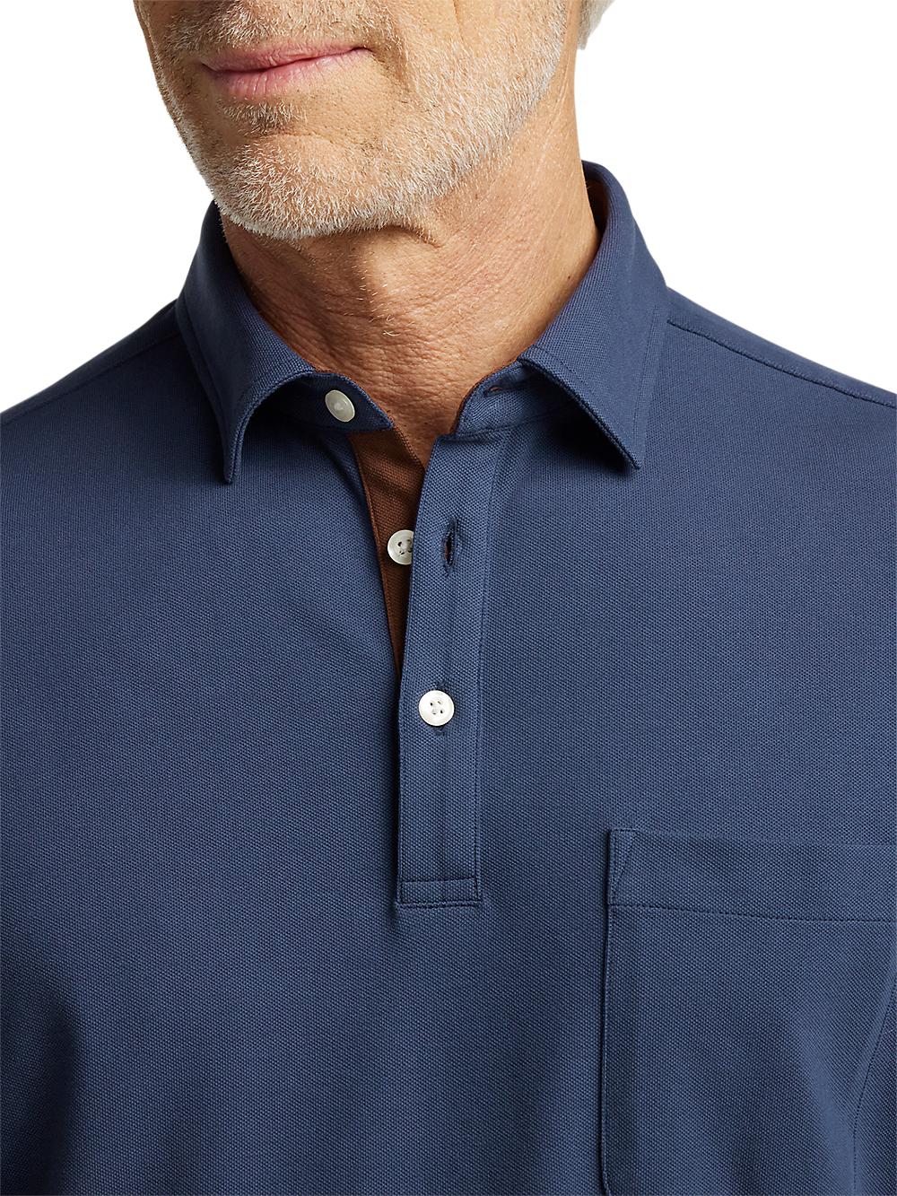Cotton/Spandex Pique Three Button Polo - Navy Product Image