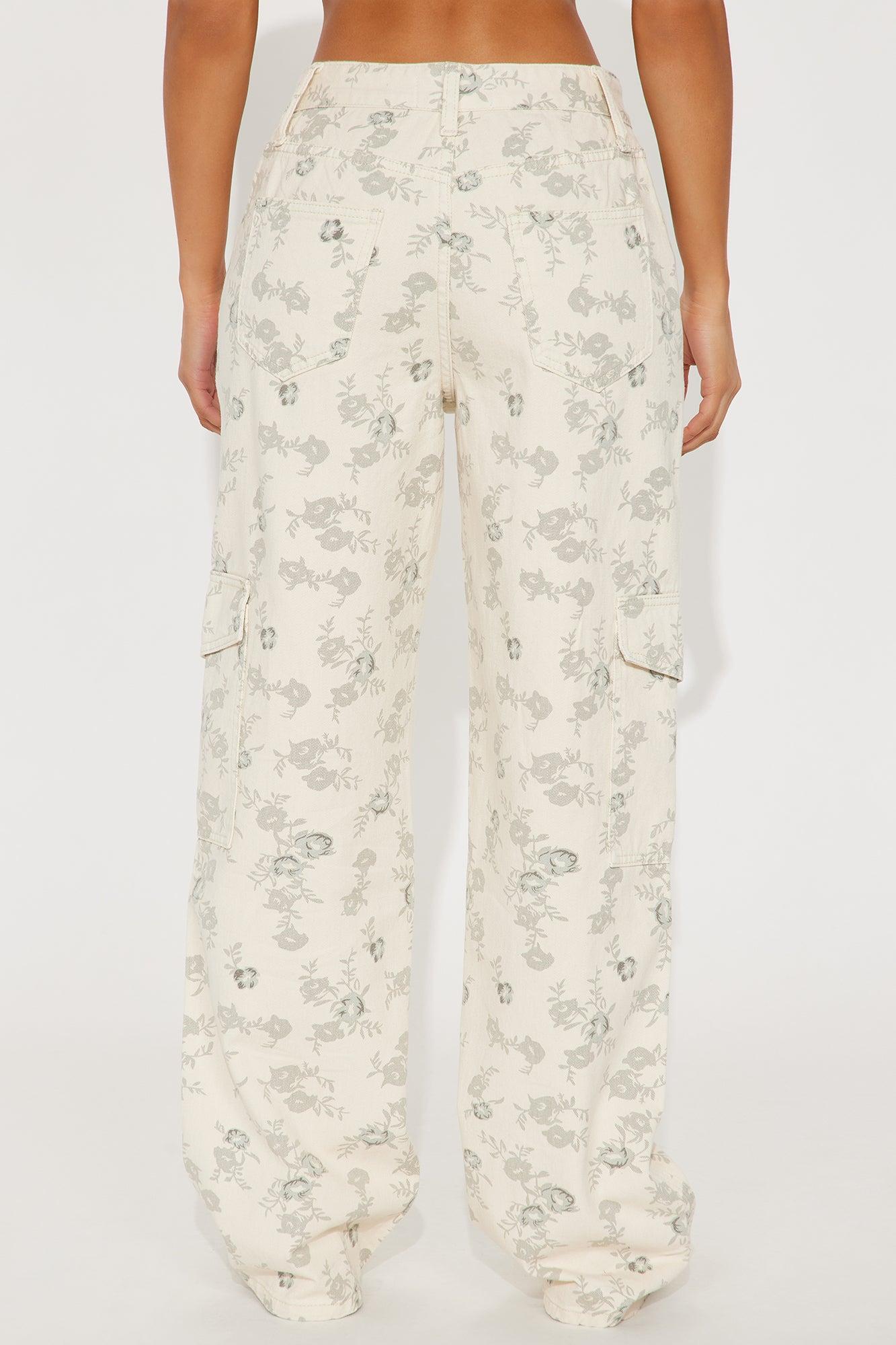 Budding Artist Printed Stretch Cargo Straight Leg Jeans - Ivory Product Image