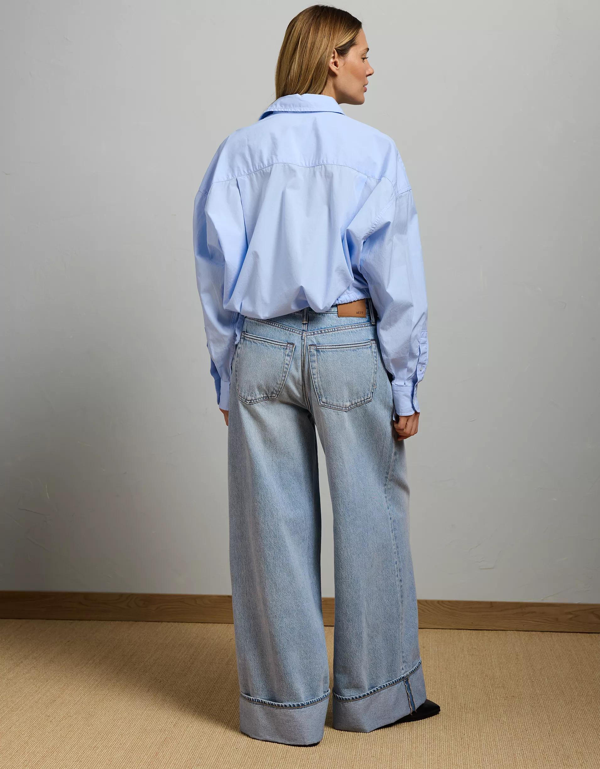 AE77 Premium Poplin Long-Sleeve Button-Up Bubble Shirt Product Image