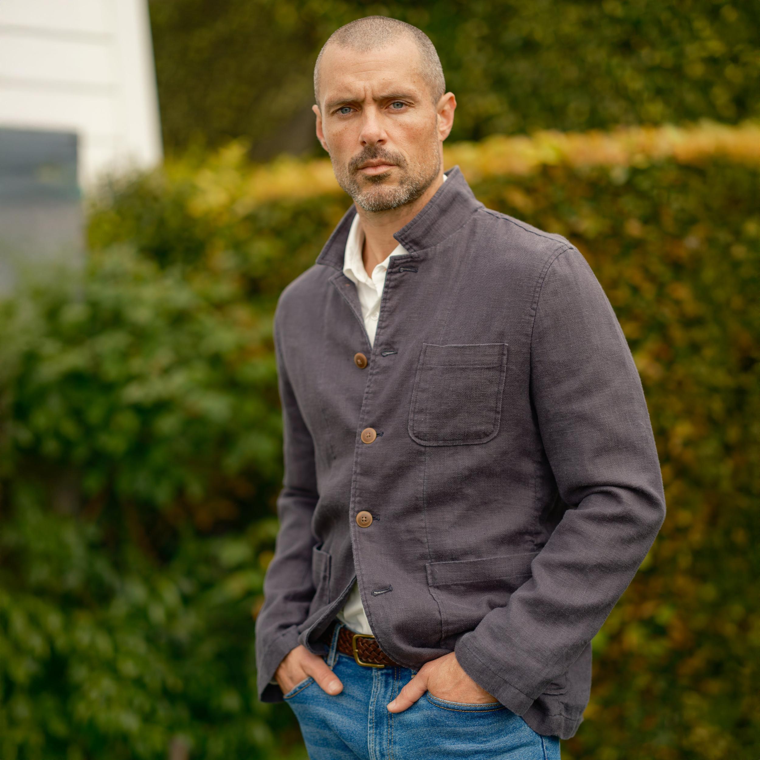 Nelson Ramie Stand Up Collar Jacket - Navy Product Image