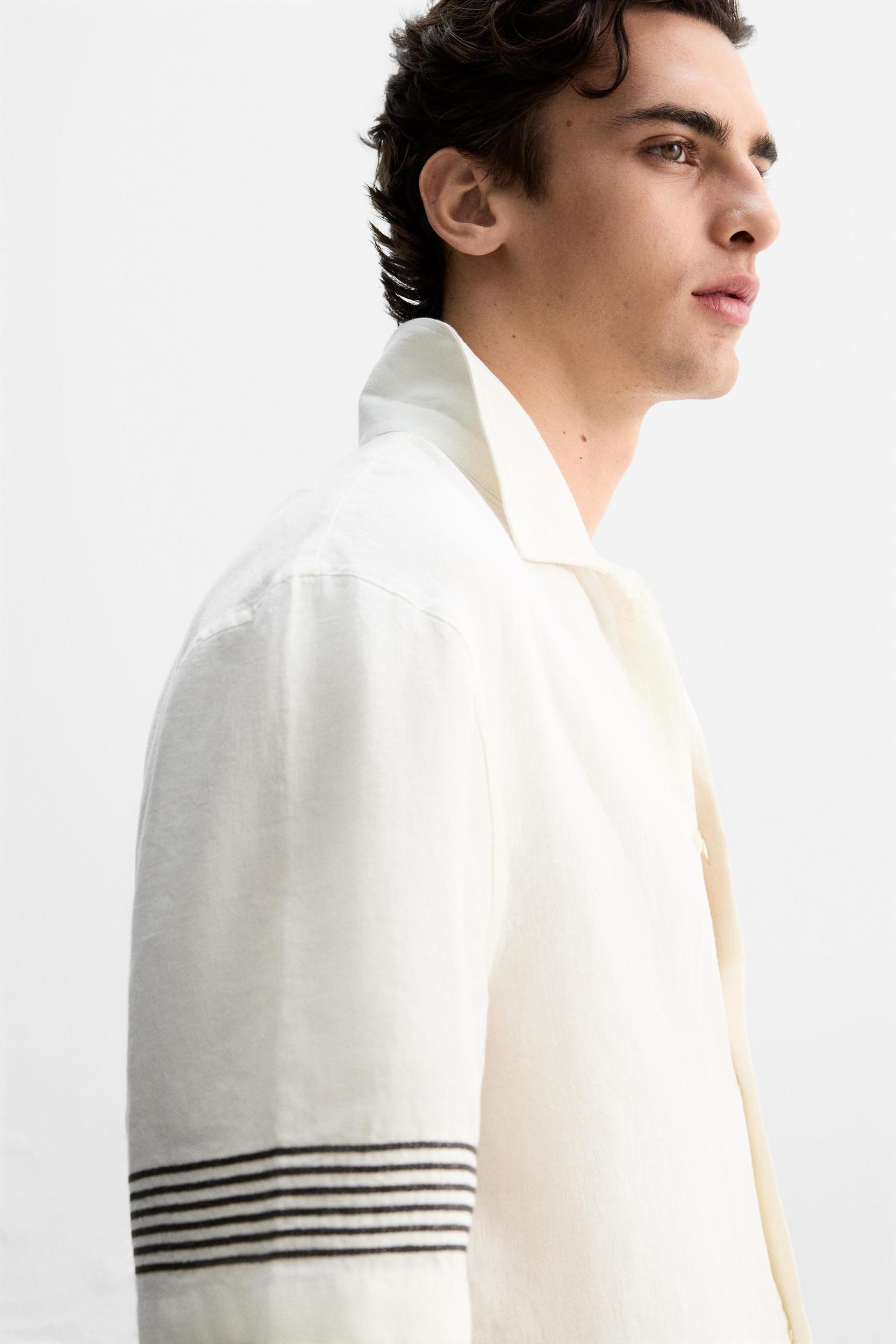 100% LINEN STRIPE SHIRT Product Image