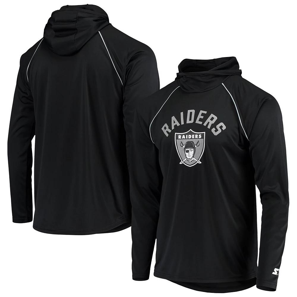 Men's Starter Black Las Vegas Raiders Raglan Long Sleeve Hoodie T-Shirt,  Product Image