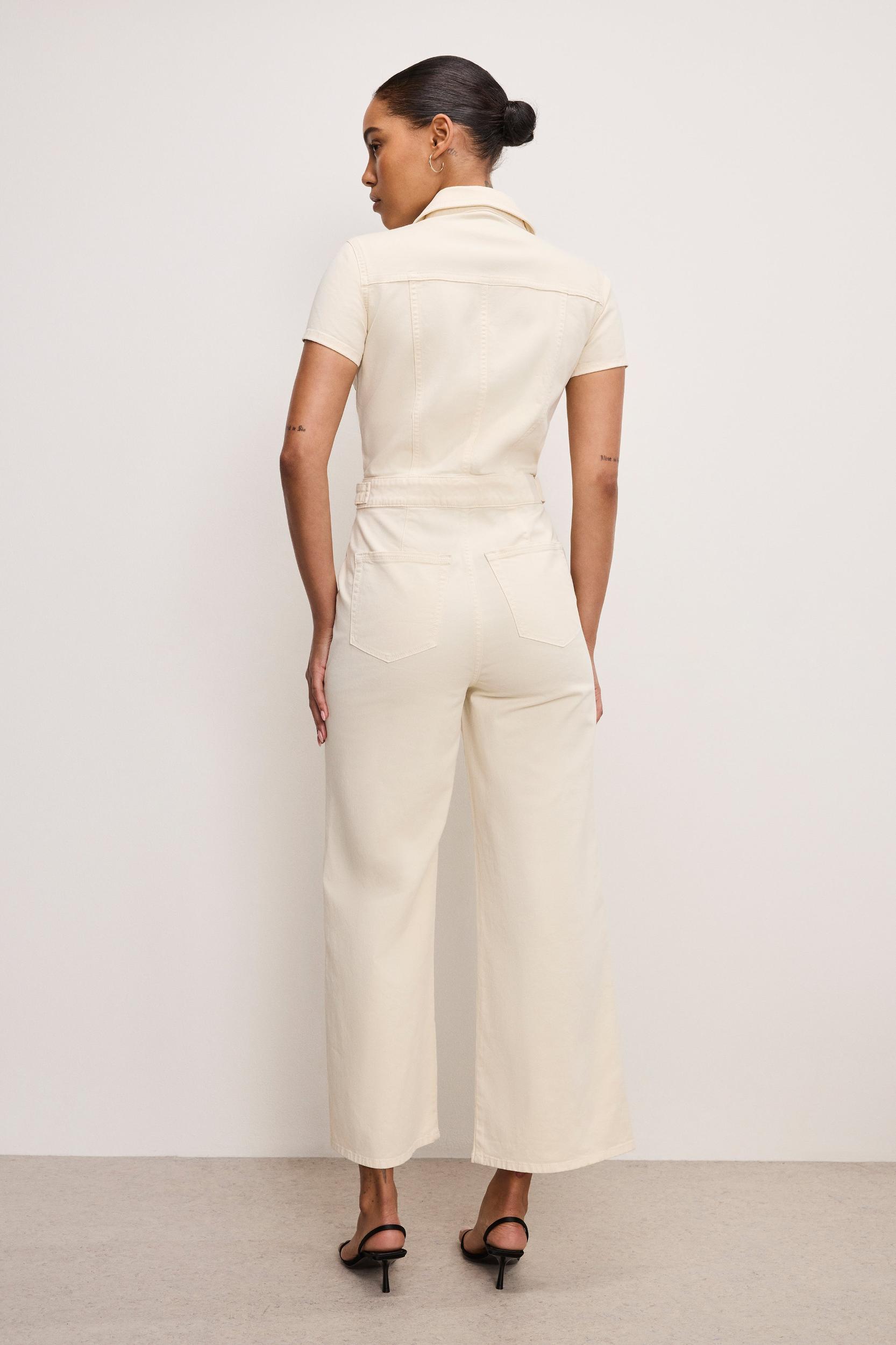FIT FOR SUCCESS TWILL PALAZZO CROPPED JUMPSUIT | ECRU003 Product Image