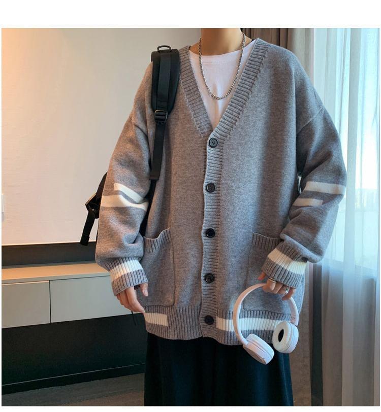 V-Neck Striped Cardigan Product Image