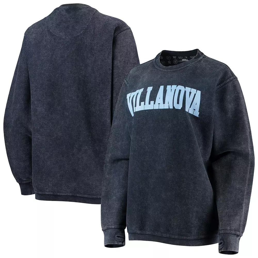 Women's Pressbox Navy Villanova Wildcats Comfy Cord Vintage Wash Basic Arch Pullover Sweatshirt,  Product Image