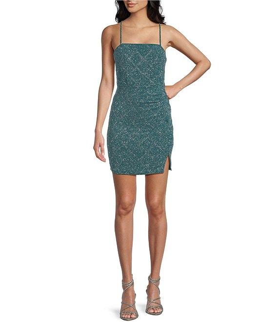 Midnight Doll Glitter Knit Square Neck Caged Back Dress Product Image