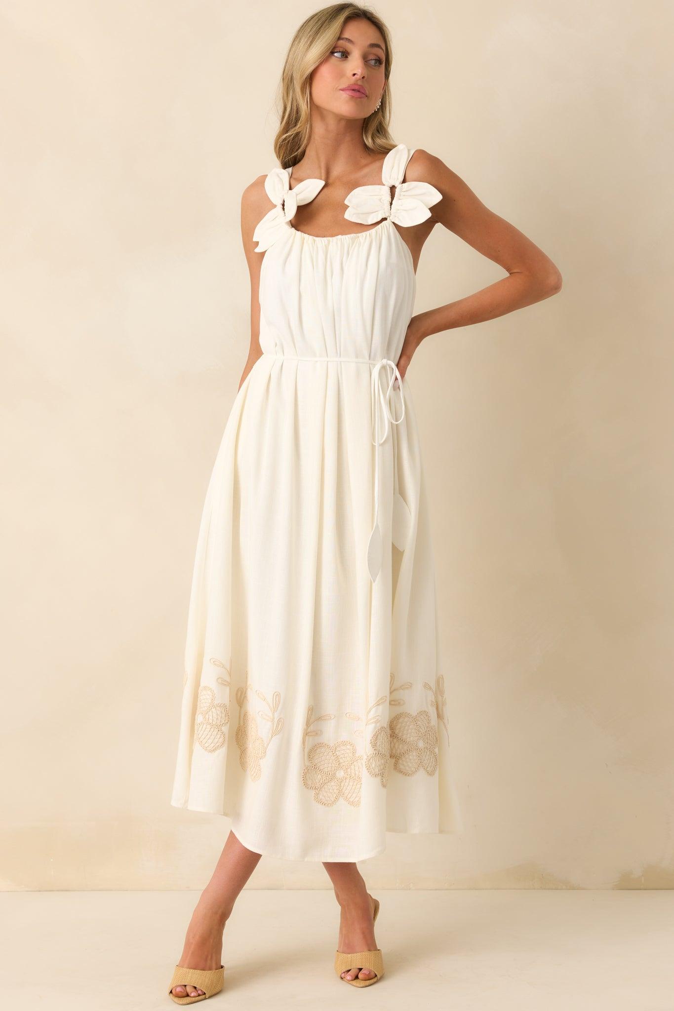 Living In The Moment Ivory Linen Blend Embroidered Maxi Dress Product Image