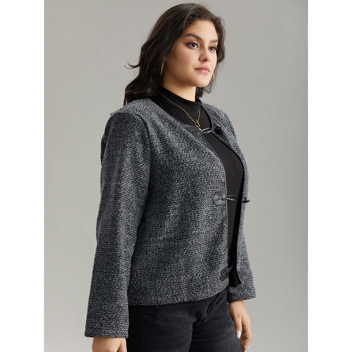 Plus Size Plain Textured Buckle Detail Coat Women DimGray Casual Texture Ladies Dailywear Winter Coats BloomChic 22-24/3X Product Image