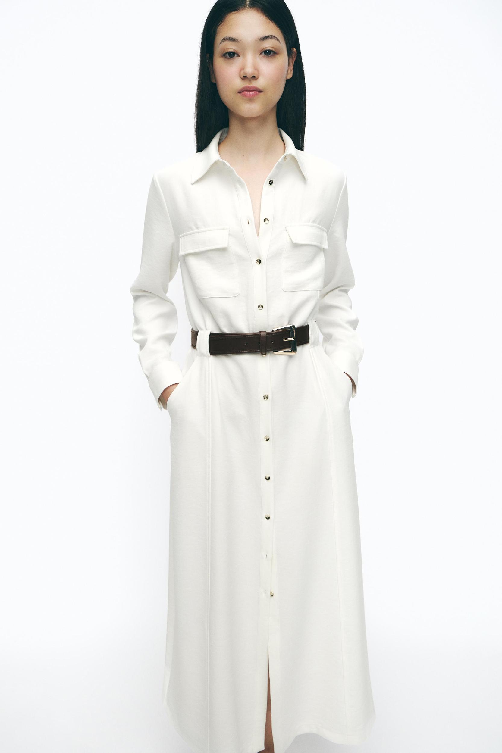 BELTED CREPE MIDI DRESS Product Image