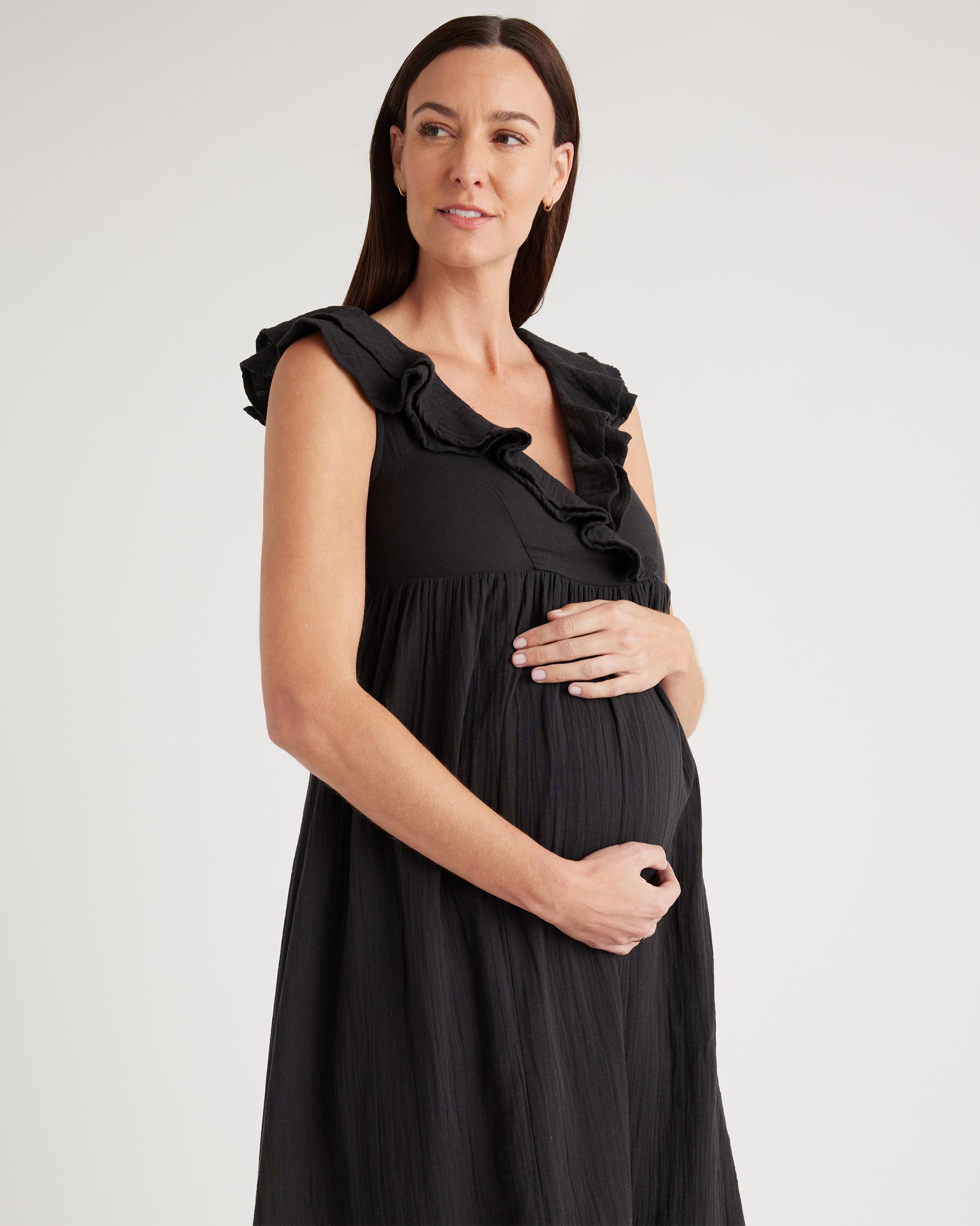 Quince | Women's Gauze Maternity Ruffle Front Dress Organic Cotton Product Image