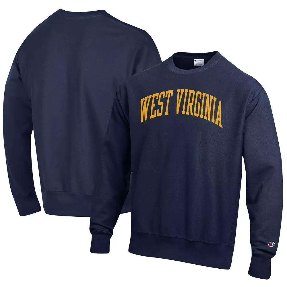 Men's Champion Navy West Virginia Mountaineers Arch Reverse Weave Pullover Sweatshirt, Size: 2XL, Blue Product Image