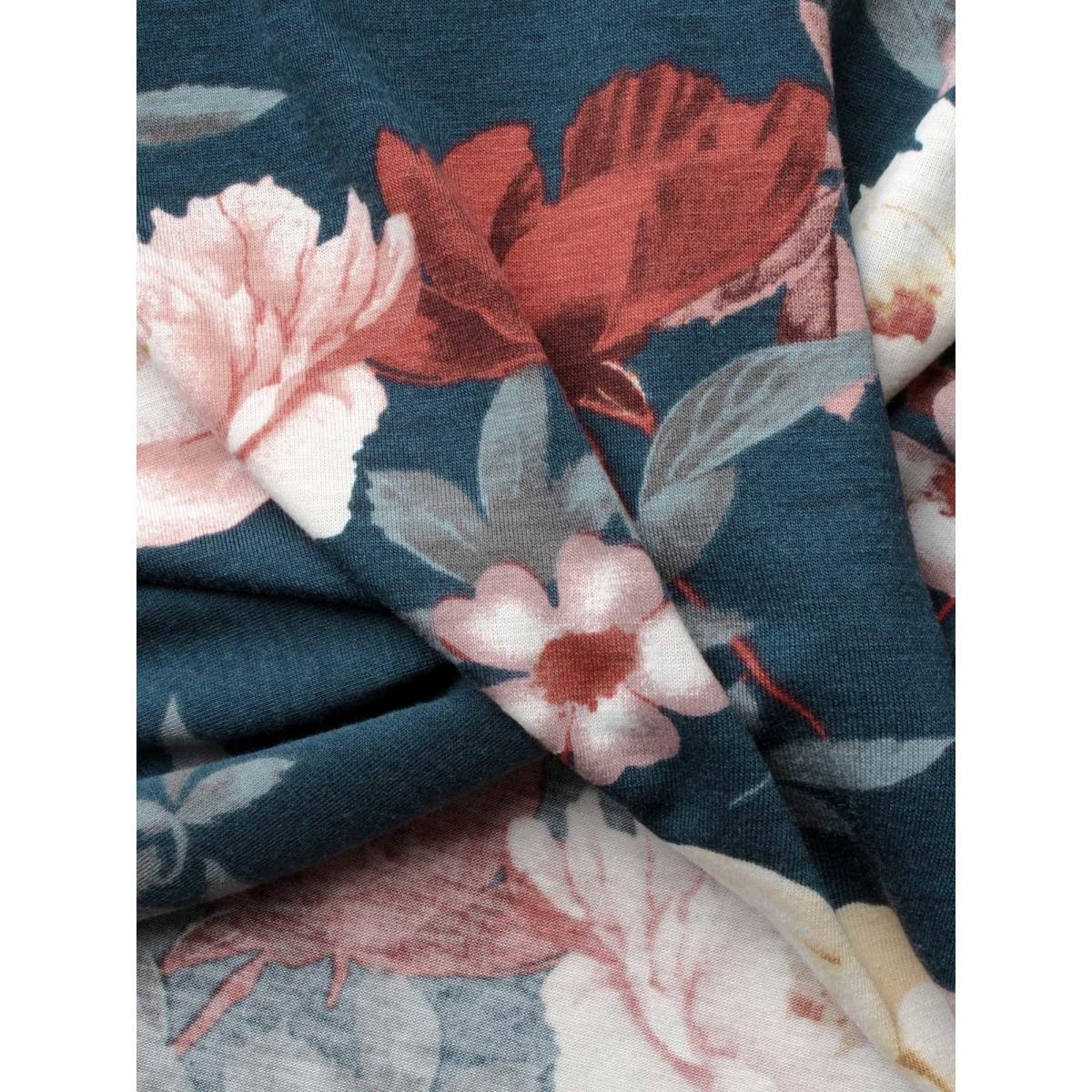 Plus Size Floral Crew Neck Twist Front T-shirt Multicolor Women Elegant Twist Natural Flowers Round Neck Everyday T-shirts BloomChic 22-24/3X Product Image