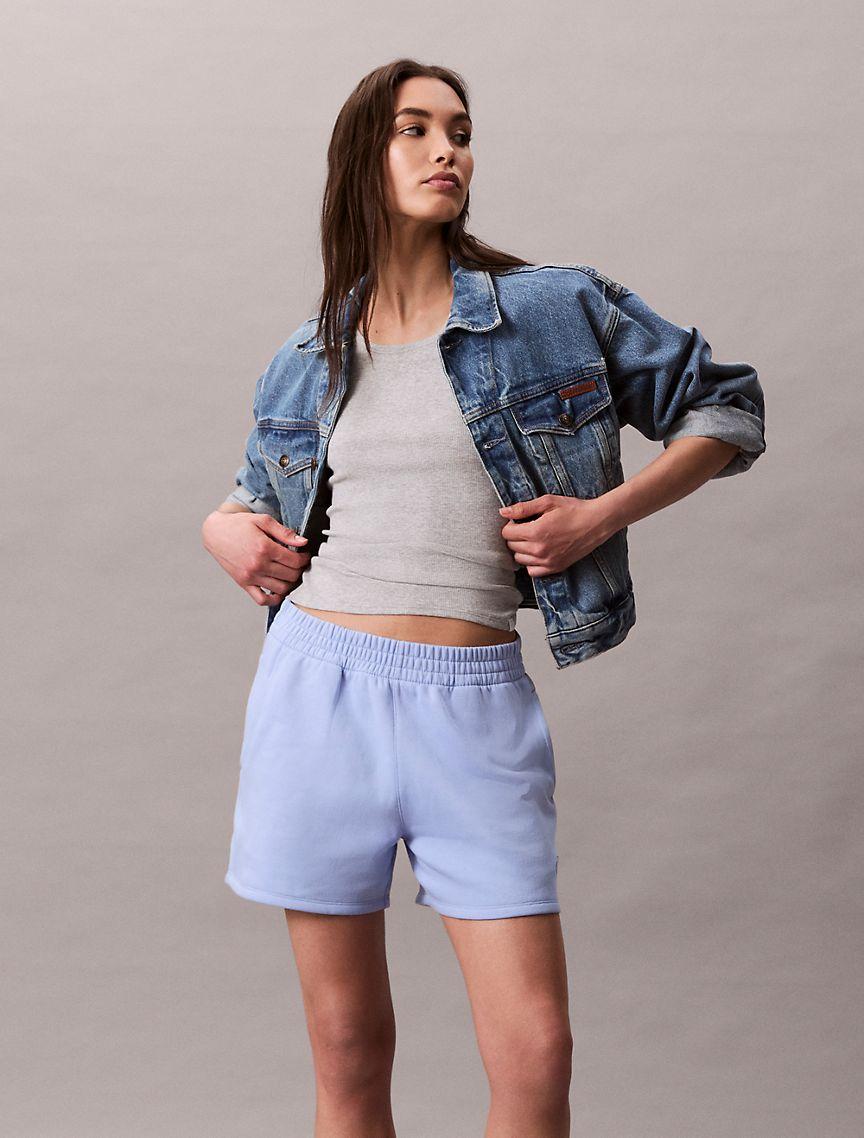 Calvin Klein Womens Monologo Fleece Pull-On Shorts - Blue Product Image