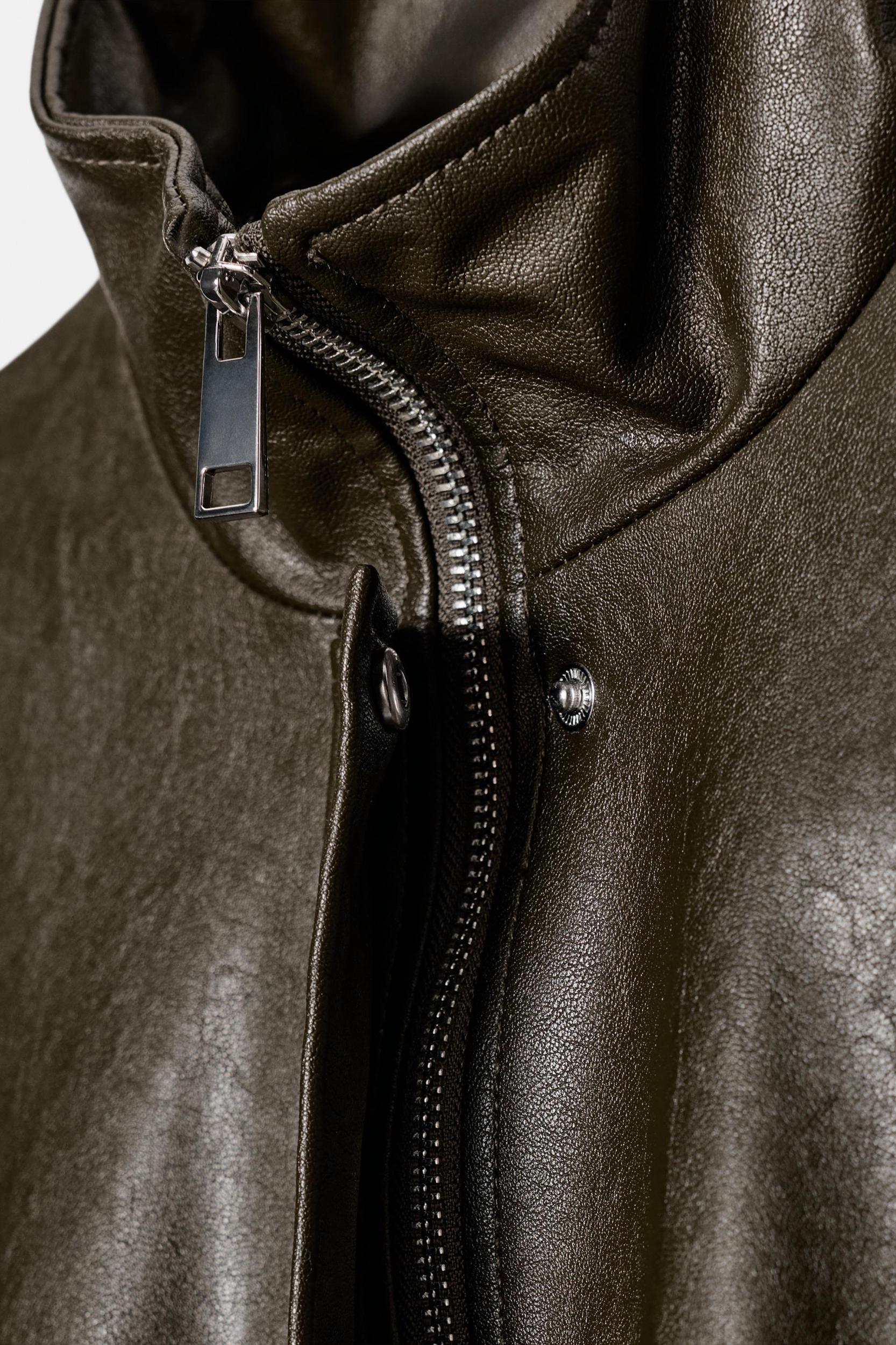 FAUX LEATHER HIGH COLLAR BOMBER JACKET Product Image