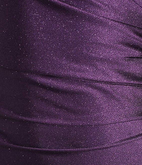 Honey and Rosie Spaghetti Strap Asymmetrical Hem Faux-Wrap Shimmery Stretch Satin Dress Product Image