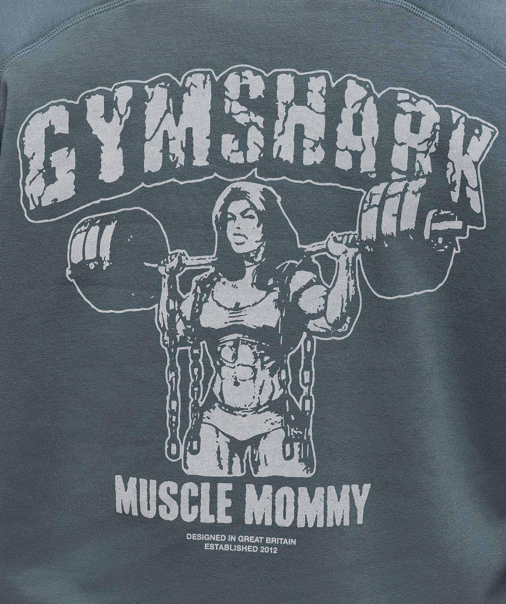 Gymshark Gritty Muscle Mommy Graphic Hoodie - Titanium Blue Female Product Image