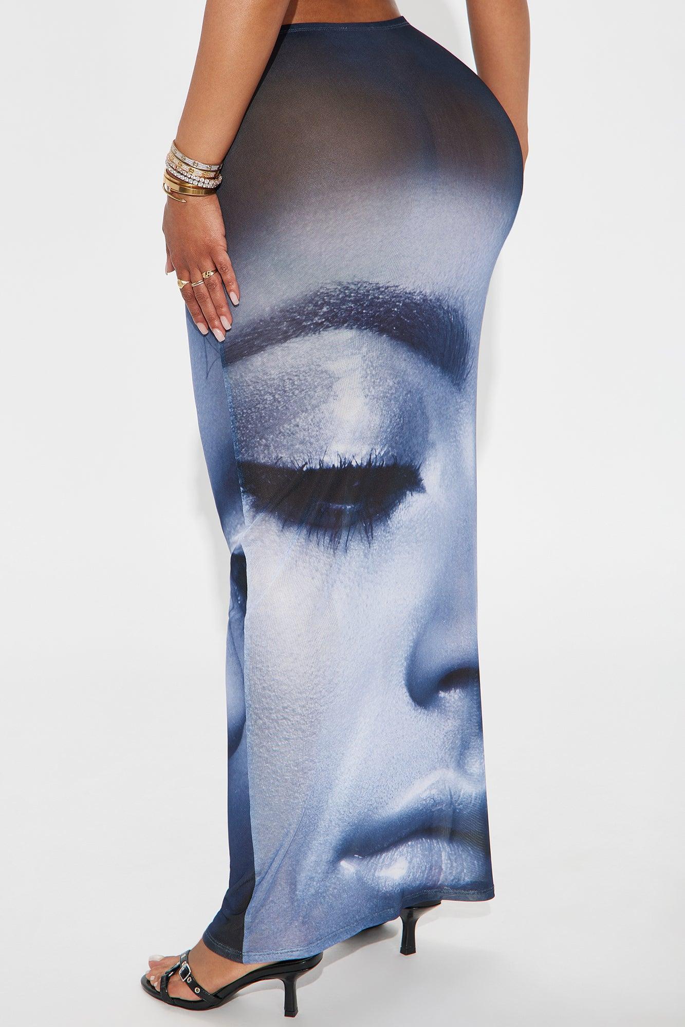 Thalia Sheer Face Print Mesh Maxi Skirt - Purple/combo Female Product Image